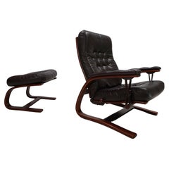 Westnofa Panter leather lounge chair with ottoman by Arnt Lande, 1970