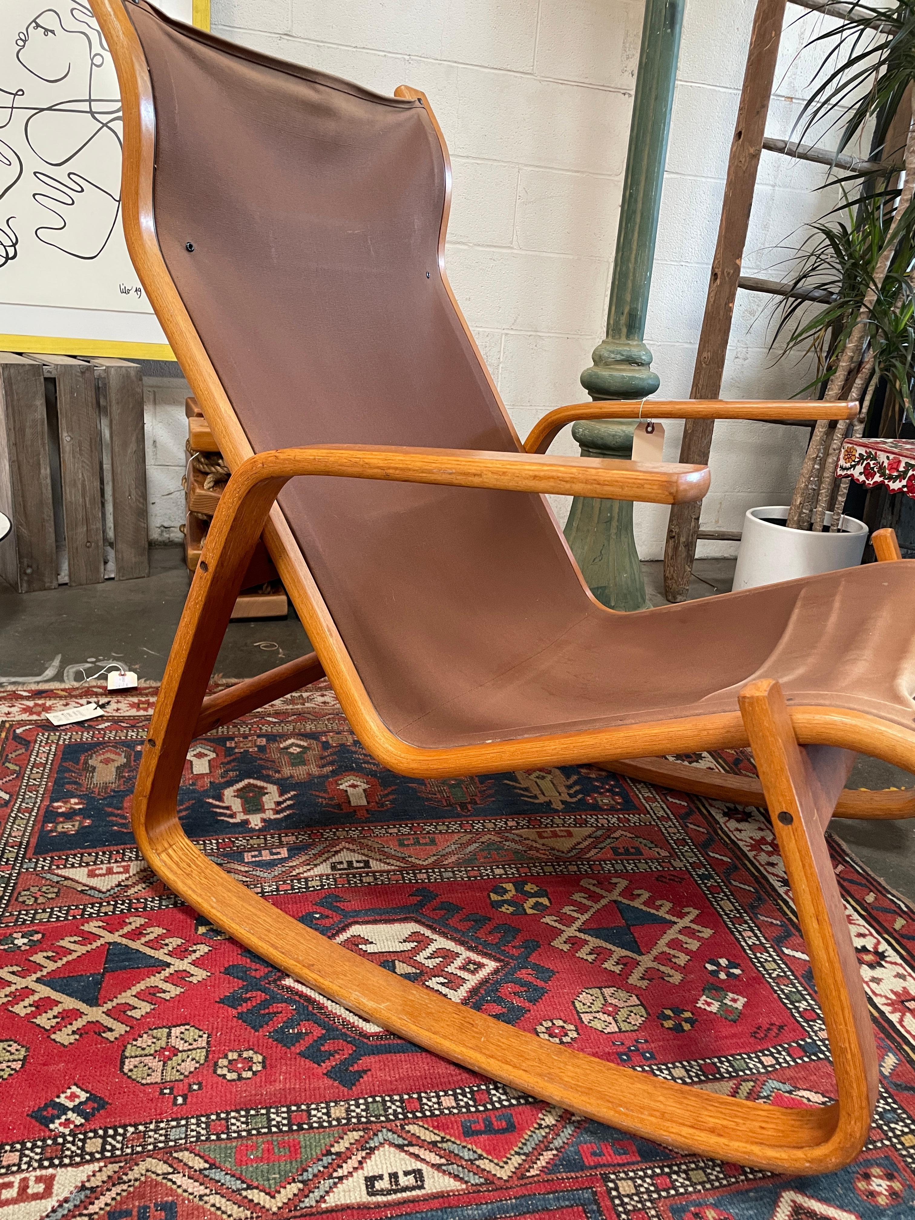 Ingmar Relling for Westnofa, Norway - 1970s 
Beautifully designed Bentwood rocking chair, this design was usually made from Beech wood sustainably sourced from the Czech Republic. 

Pictured and priced without cushions

Dimensions: 28