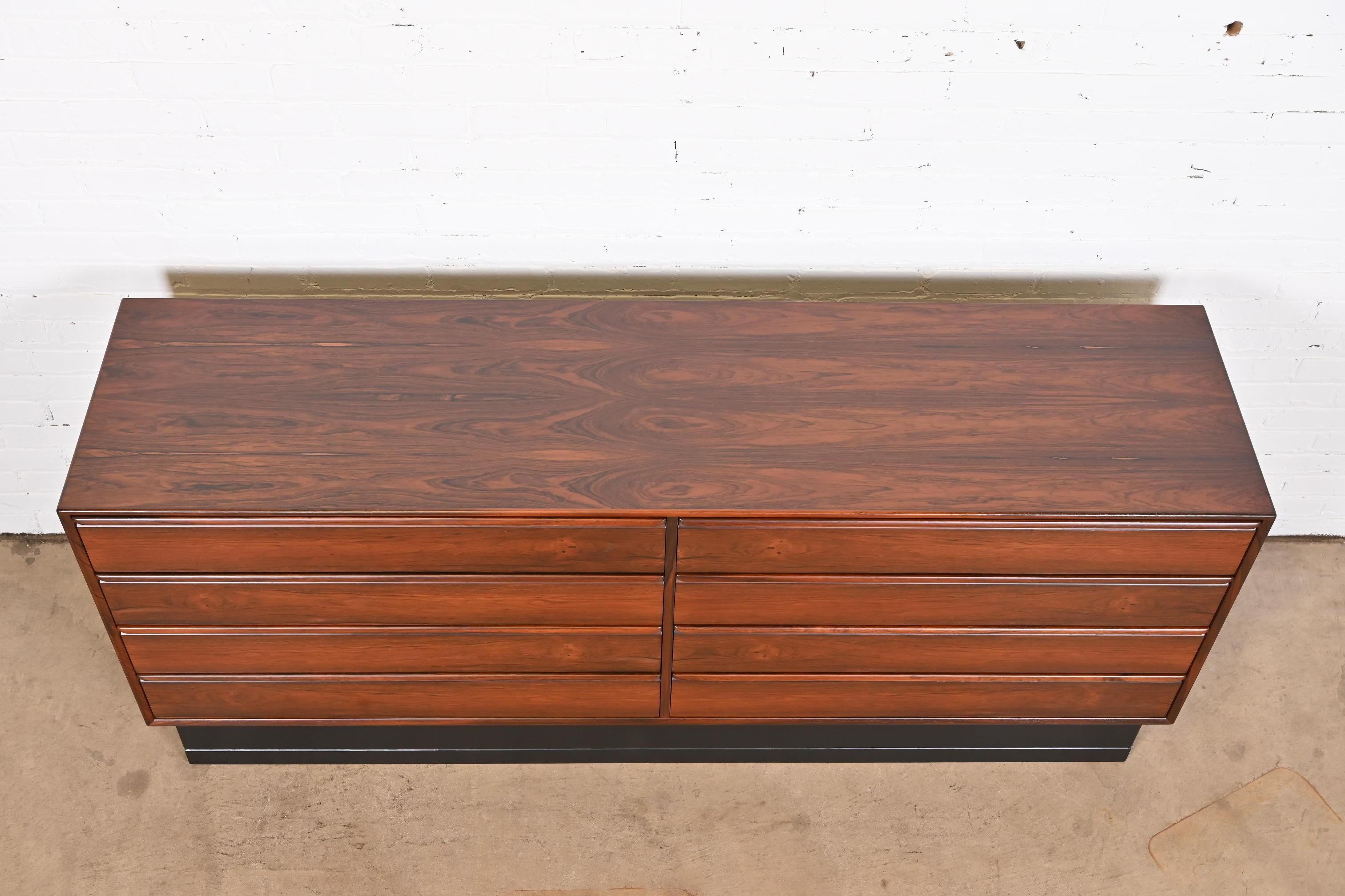Westnofa Scandinavian Modern Rosewood Dresser or Credenza, Newly Refinished For Sale 2