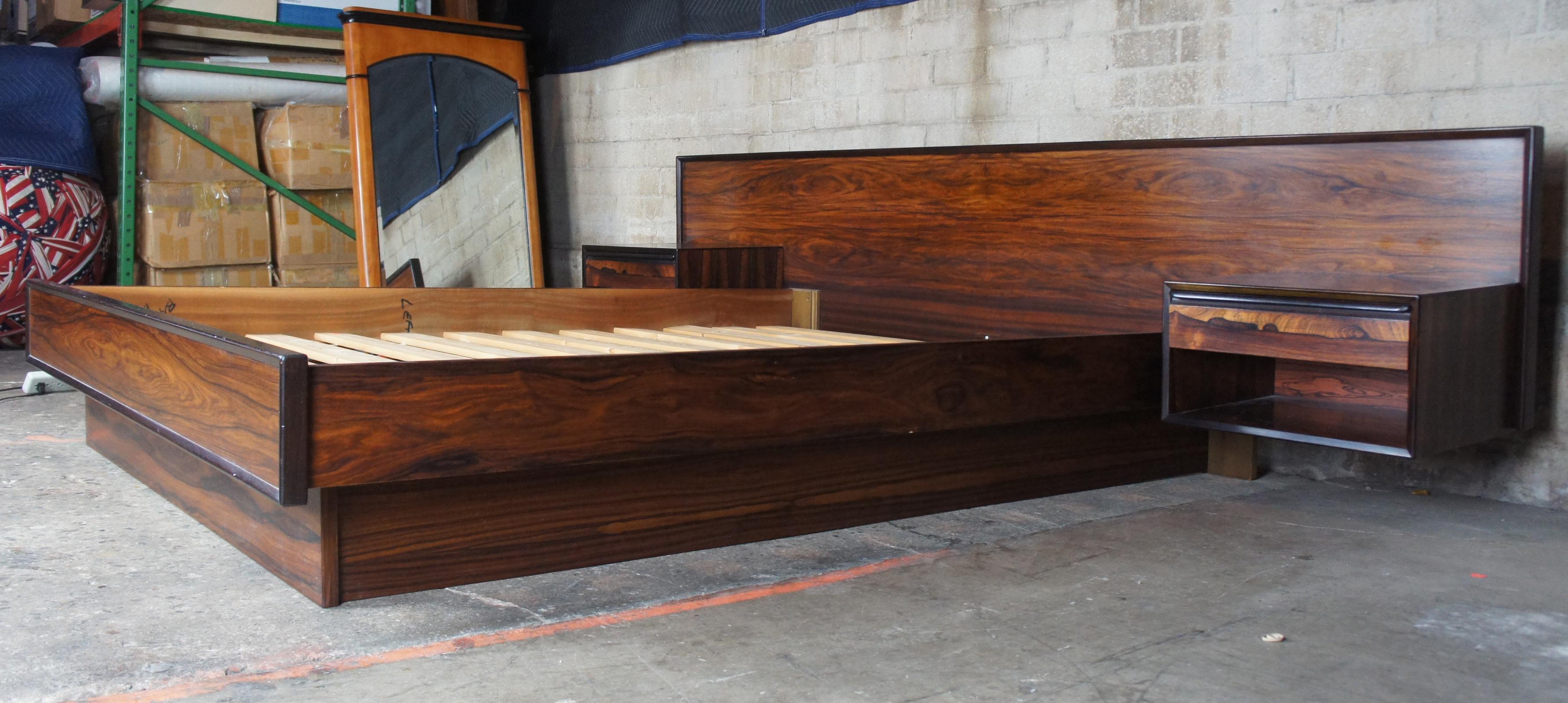 Westnofa Scandinavian Modern Rosewood Floating Platform Bed with Nightstands MCM 4