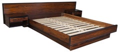 Westnofa Scandinavian Modern Rosewood Floating Platform Bed with Nightstands MCM