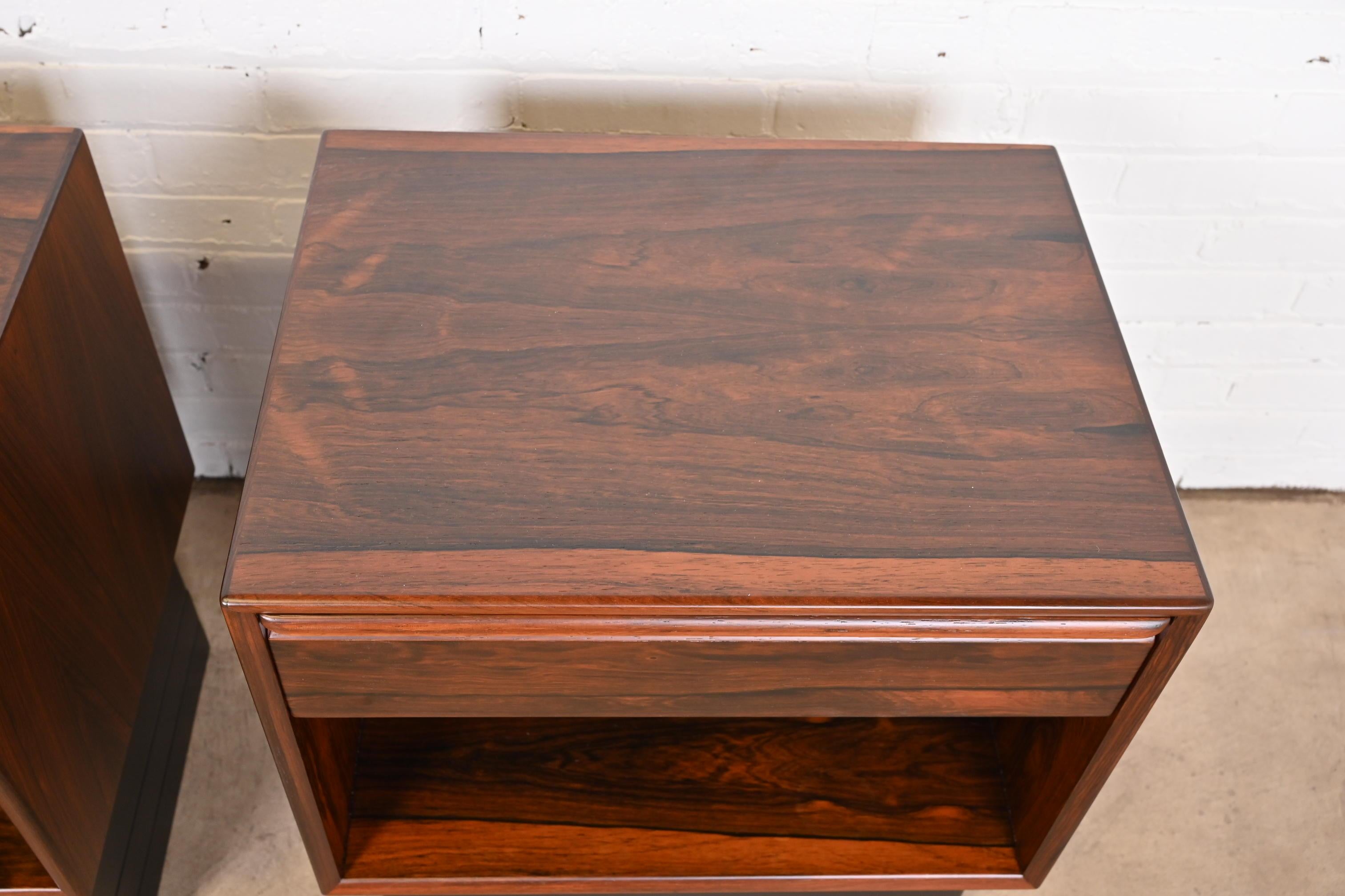 Westnofa Scandinavian Modern Rosewood Nightstands, Newly Refinished For Sale 9