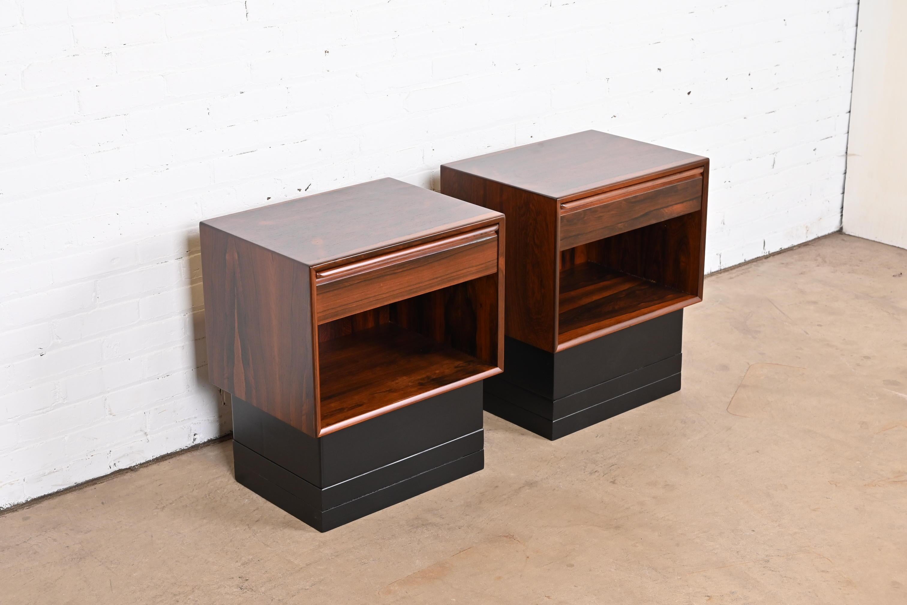 Westnofa Scandinavian Modern Rosewood Nightstands, Newly Refinished For Sale 1