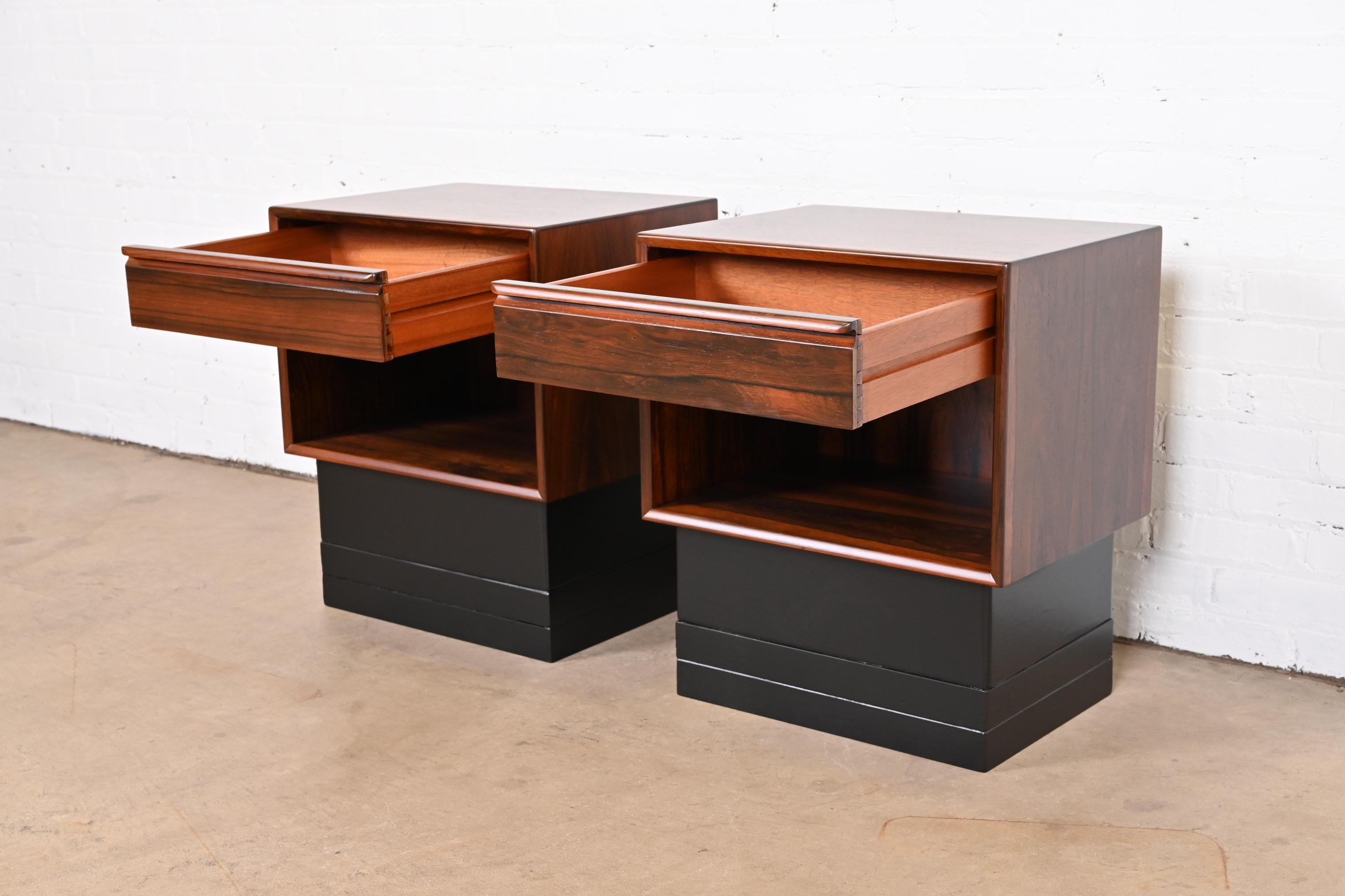 Westnofa Scandinavian Modern Rosewood Nightstands, Newly Refinished For Sale 4