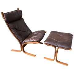 Vintage Westnofa Siesta Leather Lounge Chair and Ottoman designed by Ingmar Relling