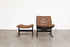 Westnofa "Siesta" Low Back Leather Lounge Chair and Ottoman
