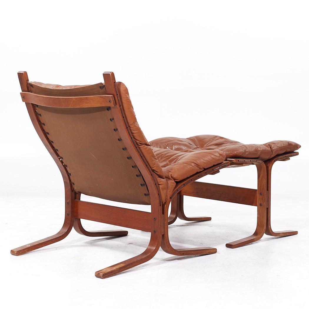 Norwegian Westnofa Siesta Mid Century Bentwood and Leather Lounge Chair and Ottoman