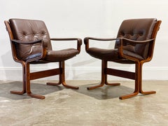 Westnofa Siesta Occasional Arm Chairs, Ingmar Relling, Leather + Beech Wood