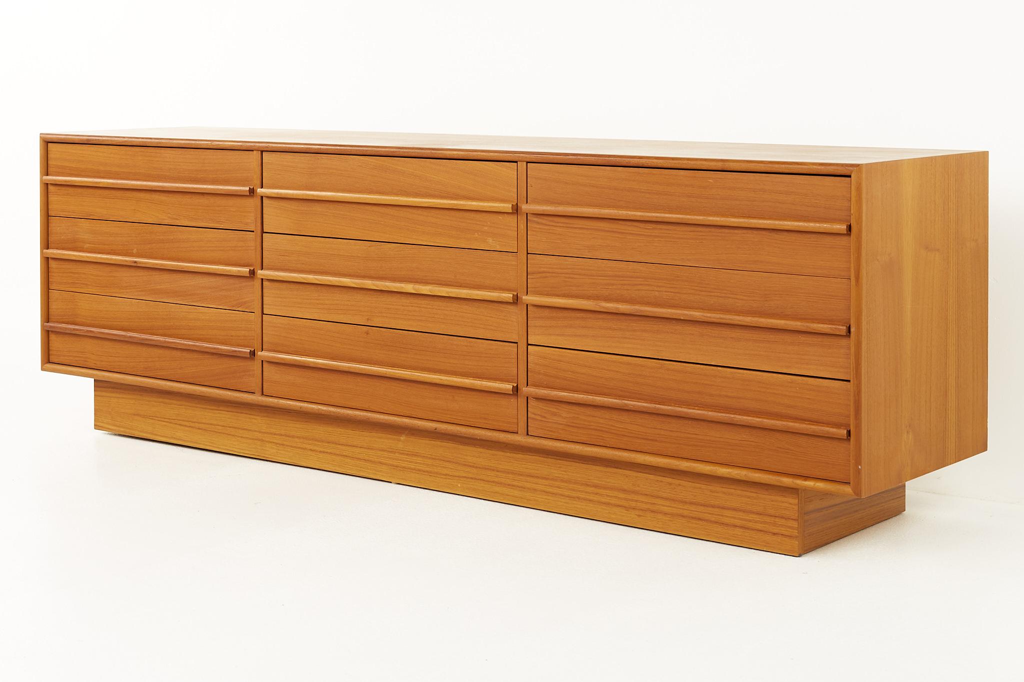 Mid-Century Modern Westnofa Style Mid Century Danish Teak 9 Drawer Lowboy Dresser