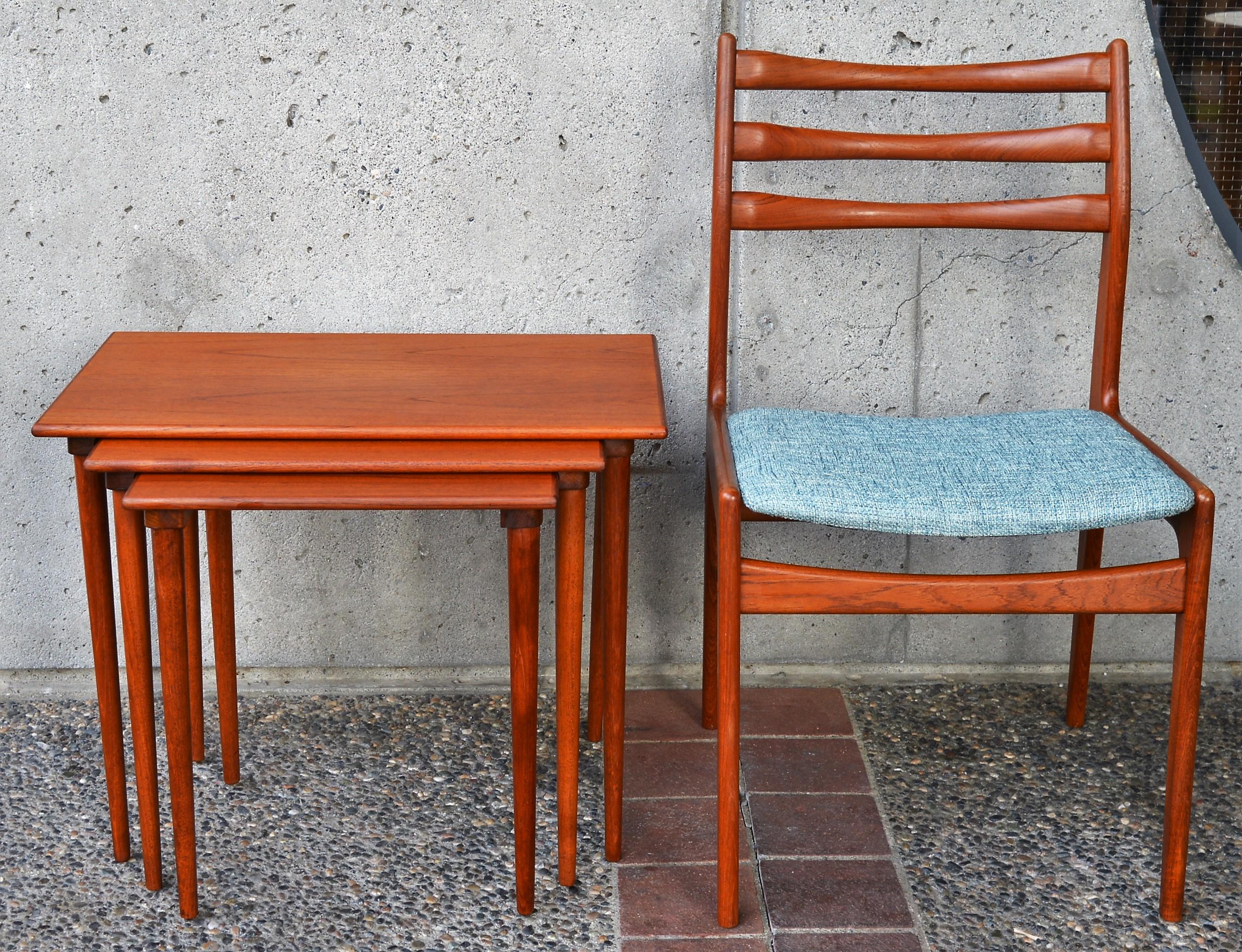 Norwegian Westnofa Teak Set of 3 Nesting Tables with Conical Legs, the Lower Two Float
