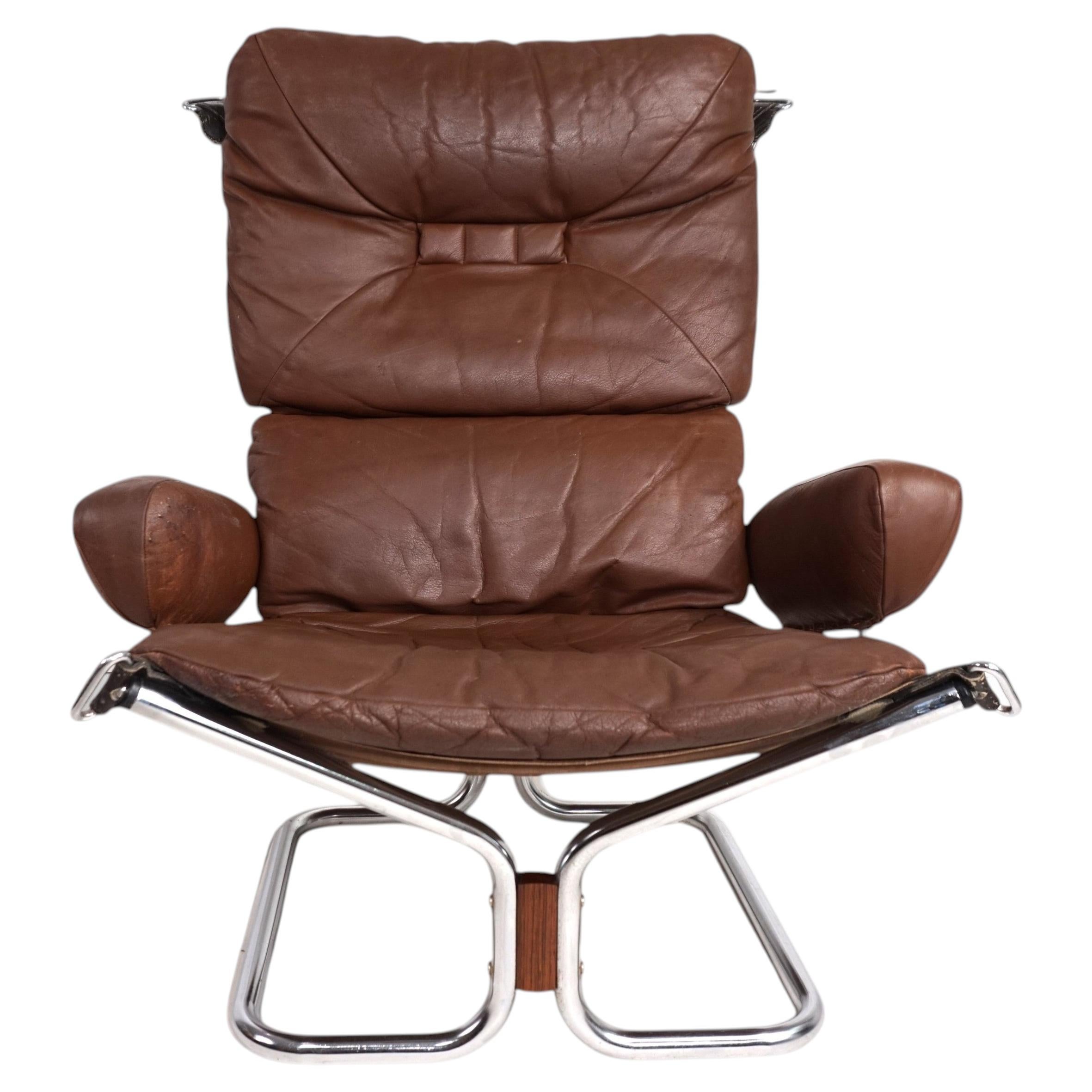 Sillón de cuero Westnofa Wing de Harald Relling, 1970 en venta
