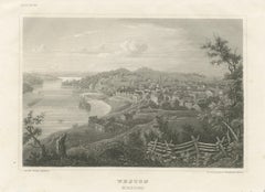 Weston Missouri River View Antique Print, Steamboat Landscape c.1850