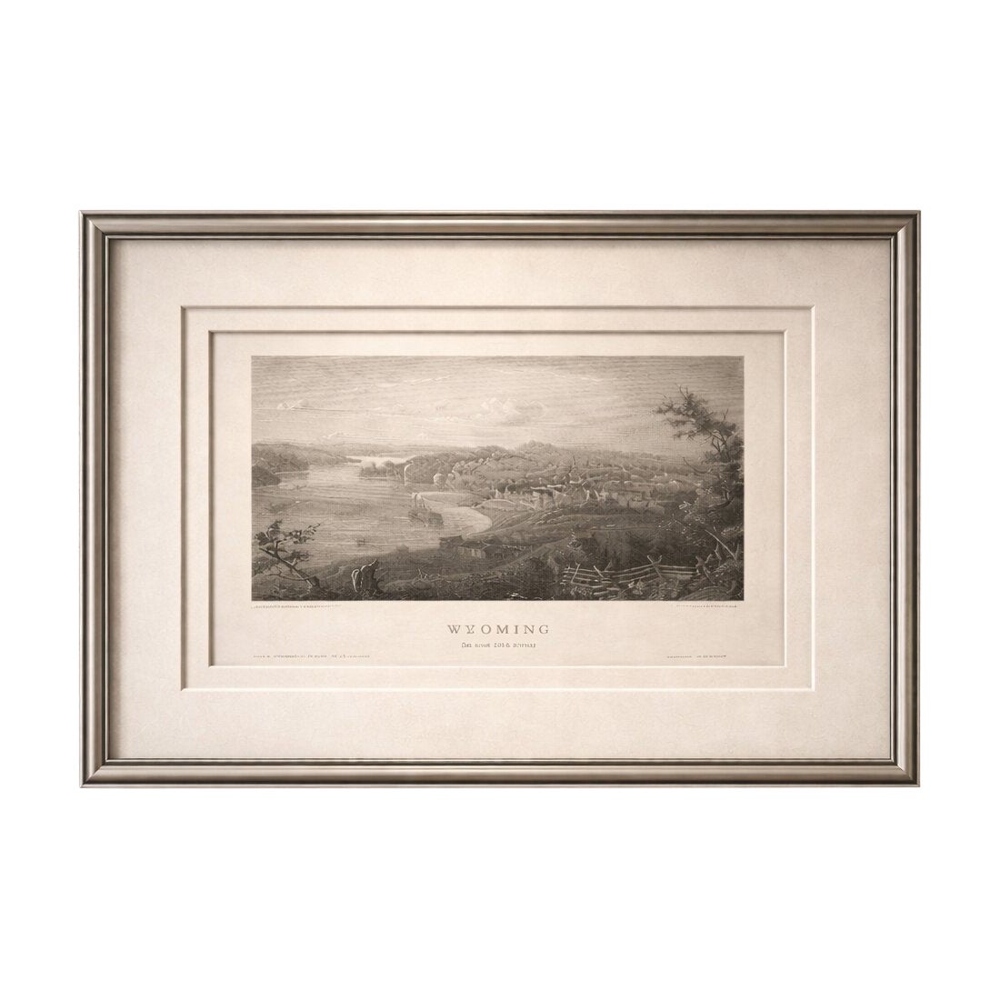 Weston Missouri River View Antique Print, Steamboat Landscape c.1850