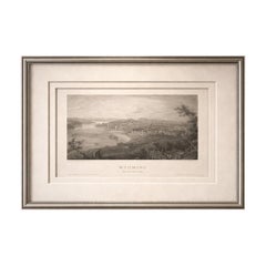 Weston Missouri River View Antique Print, Steamboat Landscape c.1850
