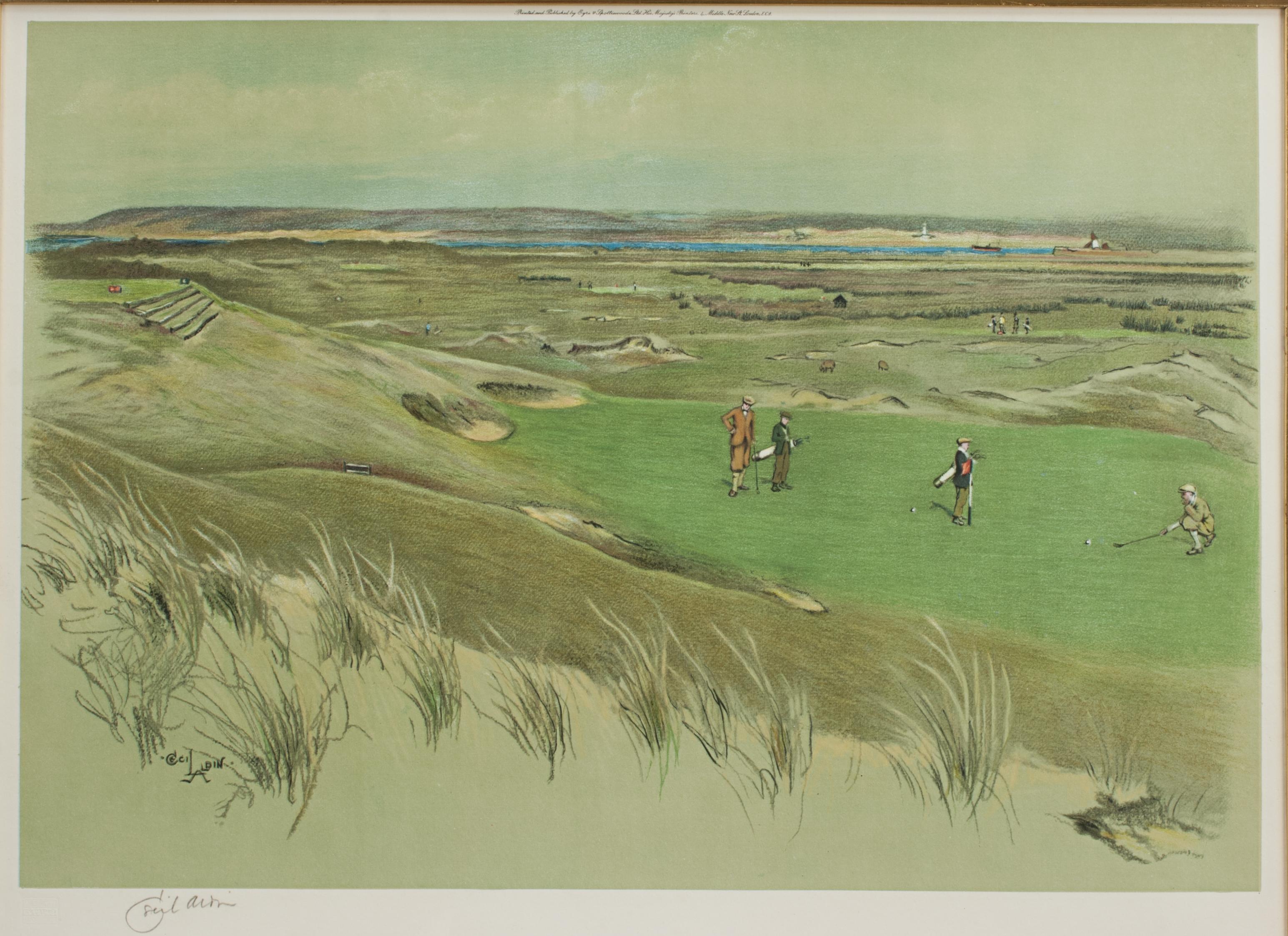 Sporting Art Vers l'ouest ! (Royal North Devon Golf Club) 6e photo de golf vert, Cecil Aldin en vente