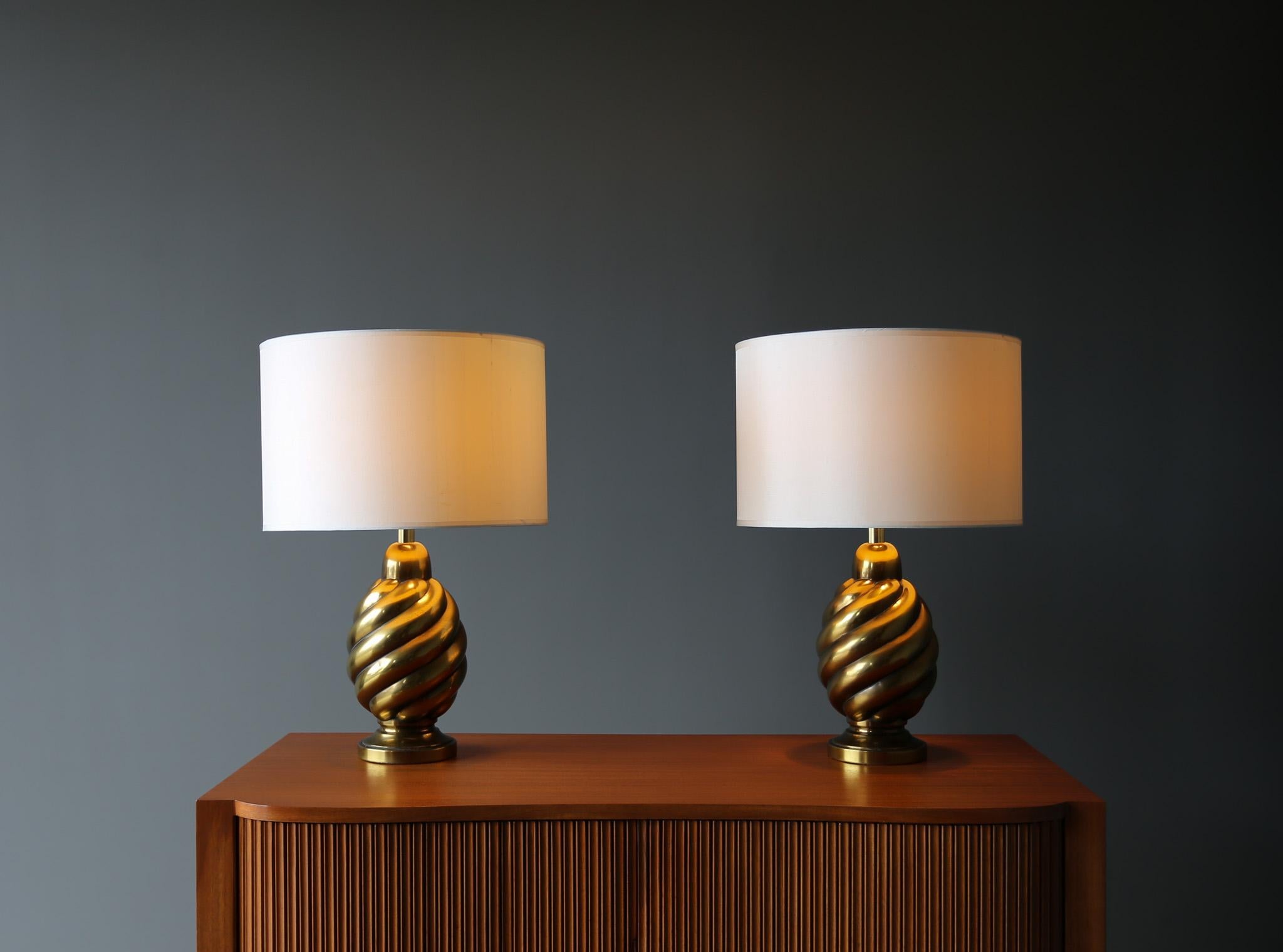Westwood Industries Aged Brass Lamps, United States, c.1970 In Good Condition In Costa Mesa, CA
