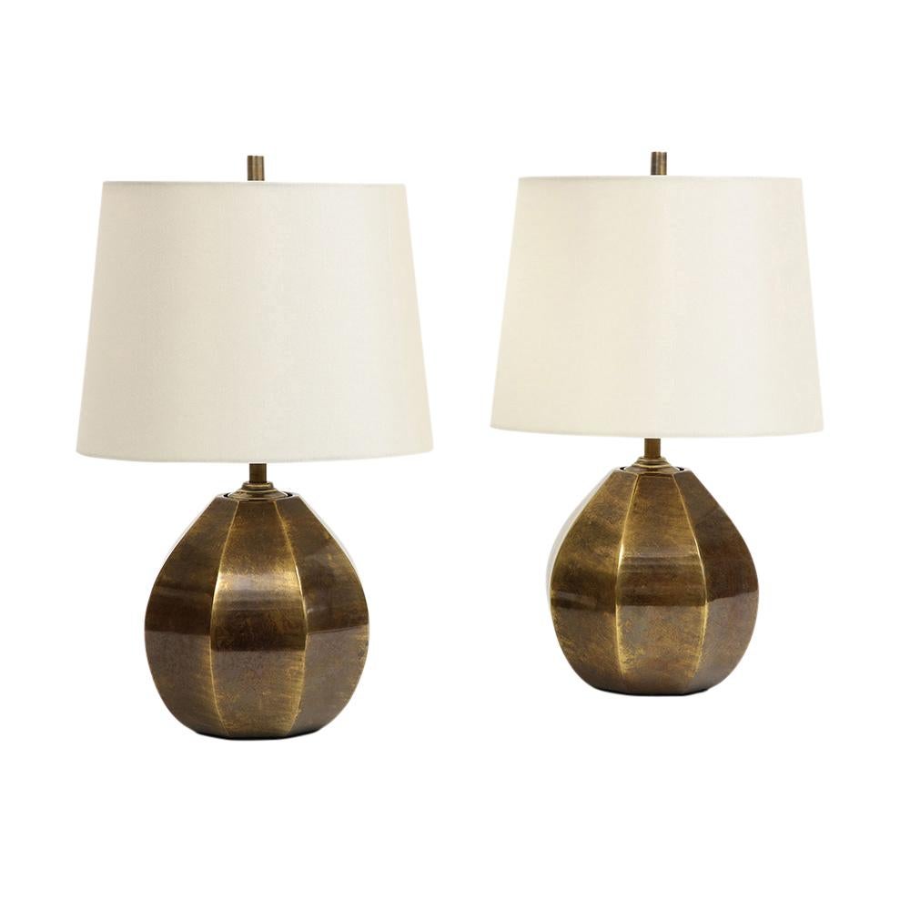 Westwood Lamps, Bronze, Signed. Small scale chunky lamps in cast bronze by Westwood Industries. Rewired with quality single sockets by our expert lamp restorer. The cords have on/off switches. Not sold with the shades which measure: 9.25 inches H x