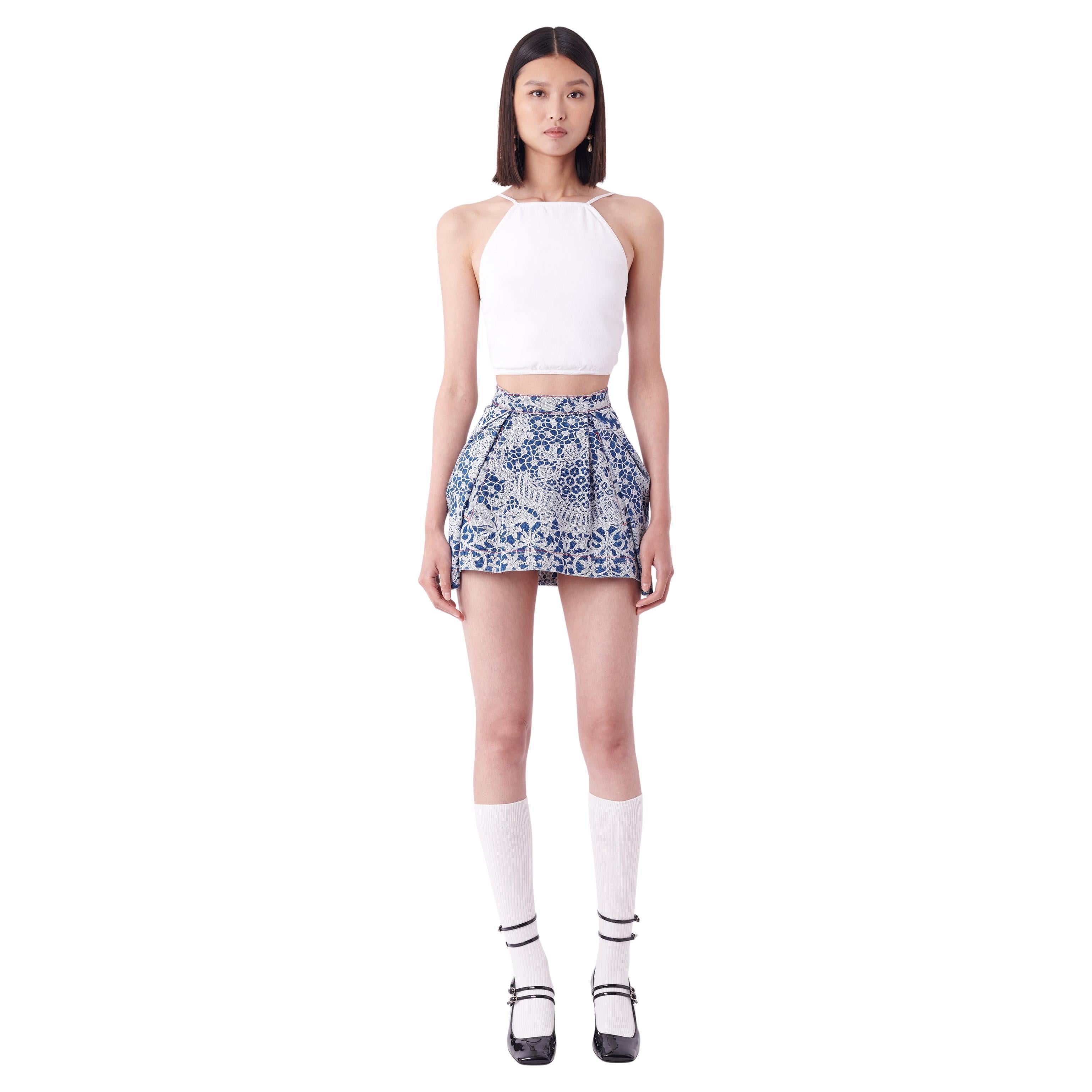 Westwood Vintage F/W 1992 ‘Always On Camera’ Lace Print Denim Mini Skirt For Sale