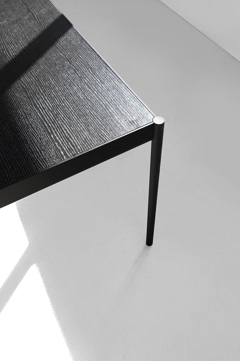 South African Wexford Table Handcrafted in Charcoal Oiled Oak Veneer and Steel by Lemon