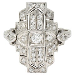 Wexler Bros Art Deco 0.52 CTW Diamond 18K White Gold Vintage Navette Dinner Ring