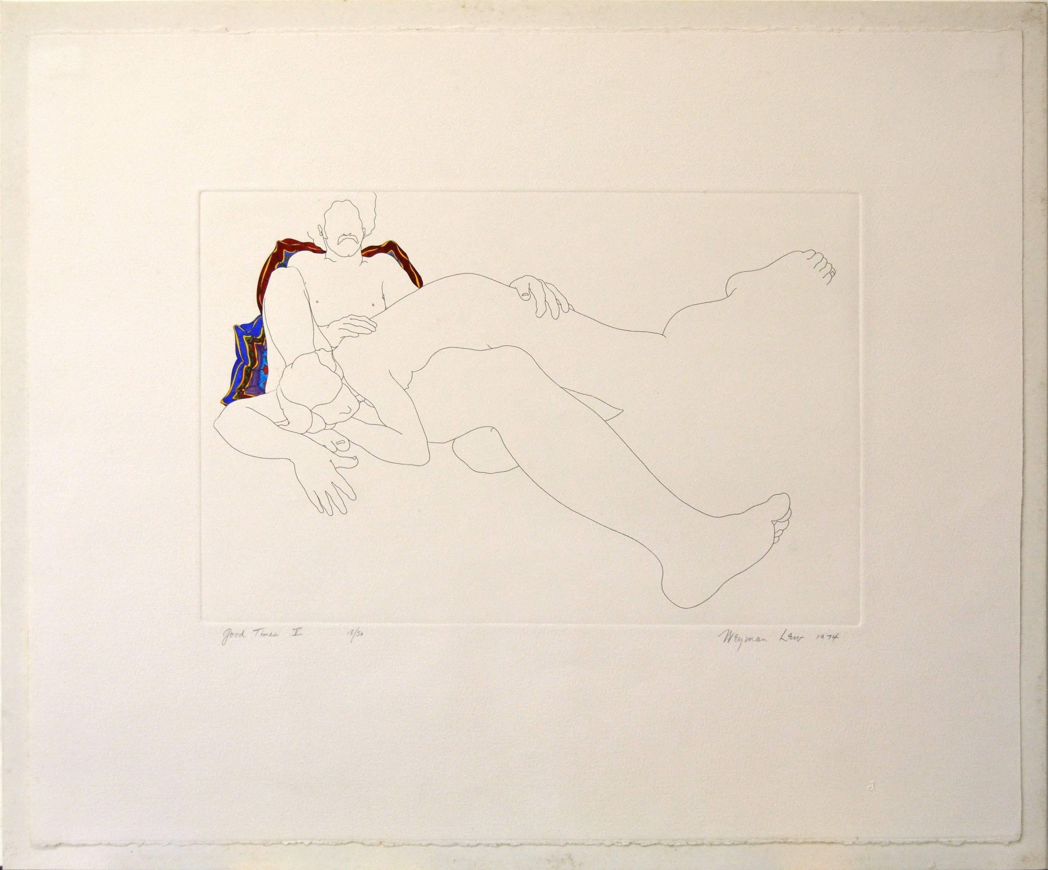 Weyman Lew Figurative Print - Good Times I -- Couple Nude Figurative