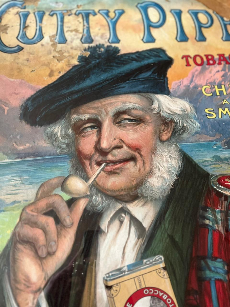 Weyman's Cutty Pipe Tabak Schottische Highlands Werbelithographie Druck im Zustand „Starke Gebrauchsspuren“ im Angebot in Red Lion, PA