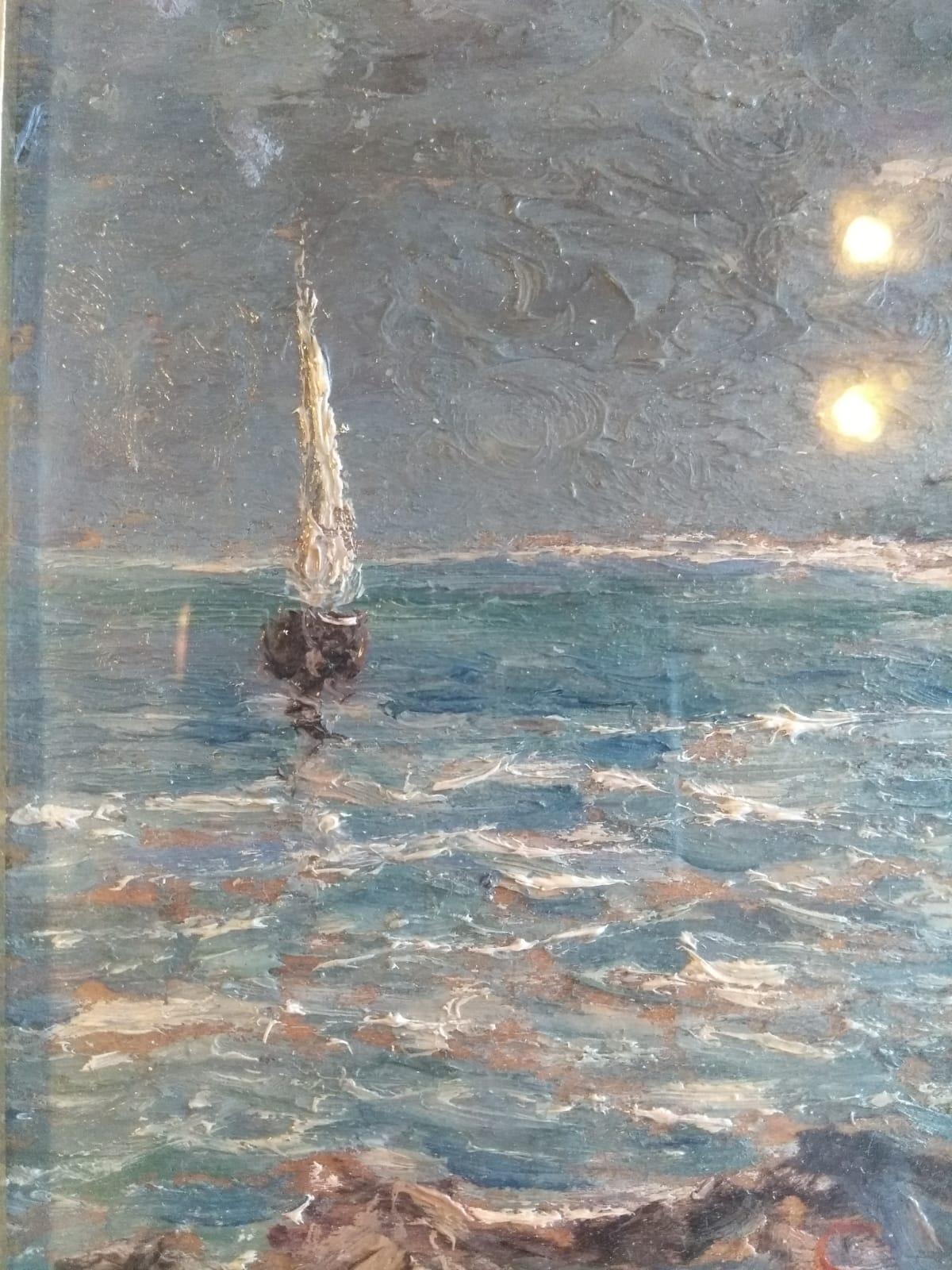Fatto a mano Baia di Weymouth, Inghilterra, Olio su pannello, XIX secolo in vendita