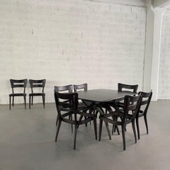 Heywood Wakefield Ebonized Wishbone Dogbone Dining Room Set For Eight