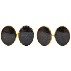 W.F. Cory & Bro. Art Nouveau Bloodstone 14 Karat Gold Men's Cufflinks