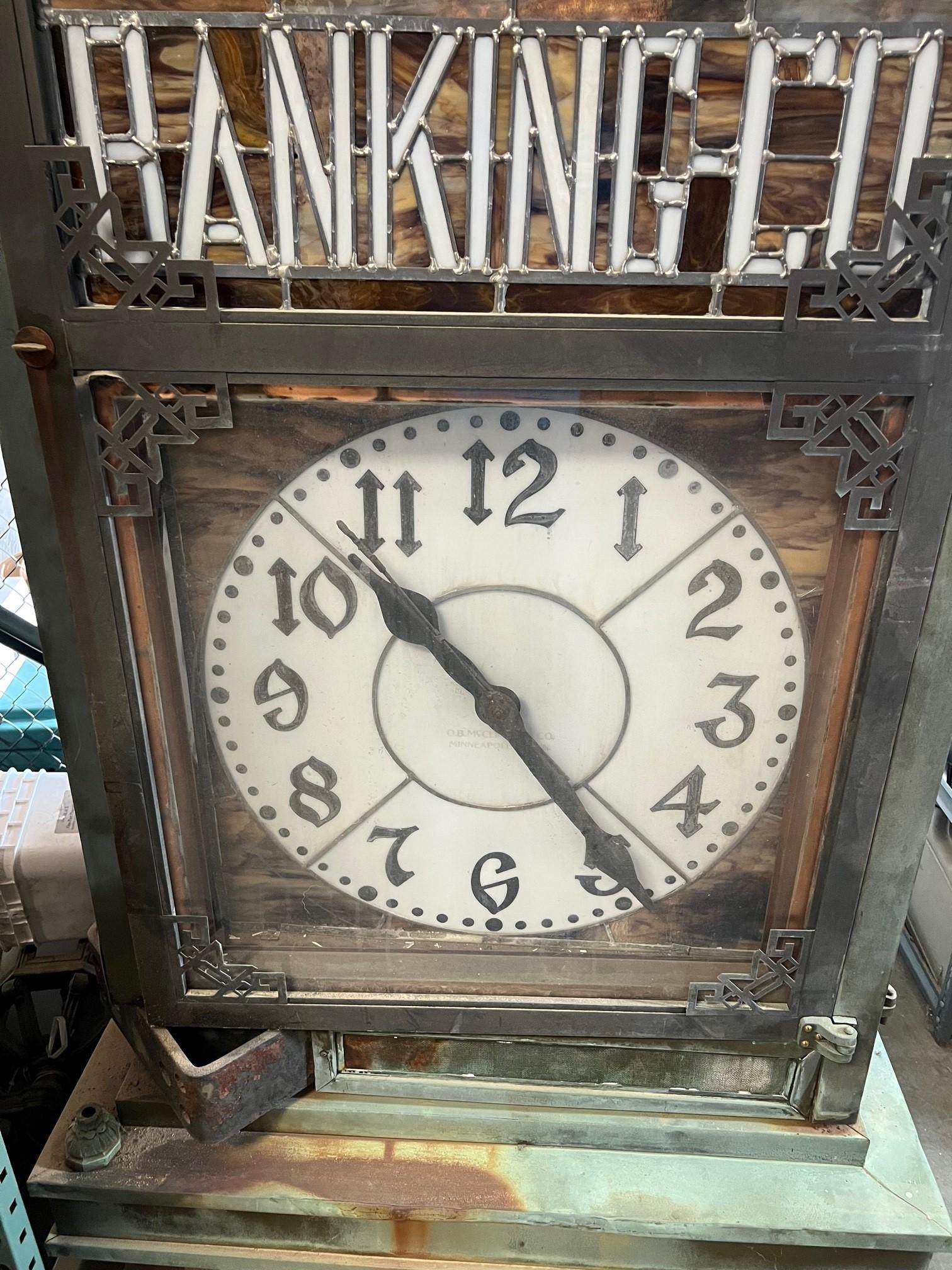 W.F. Weeks Co. Large Four Sided Copper and Stained Glass Street Clock   5