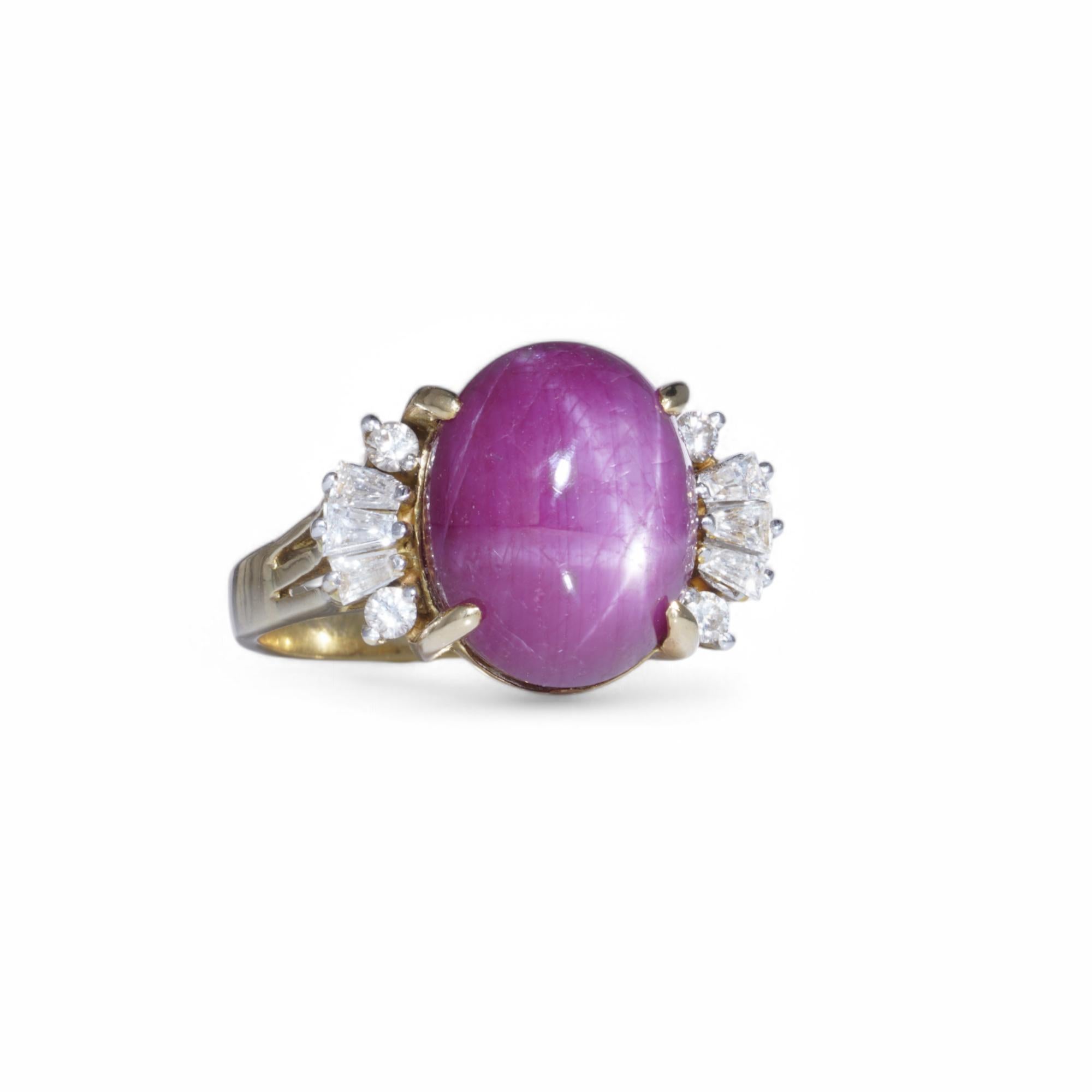 Women's WGI Certified 15.75-carat natural Burma star ruby cabochon ring For Sale