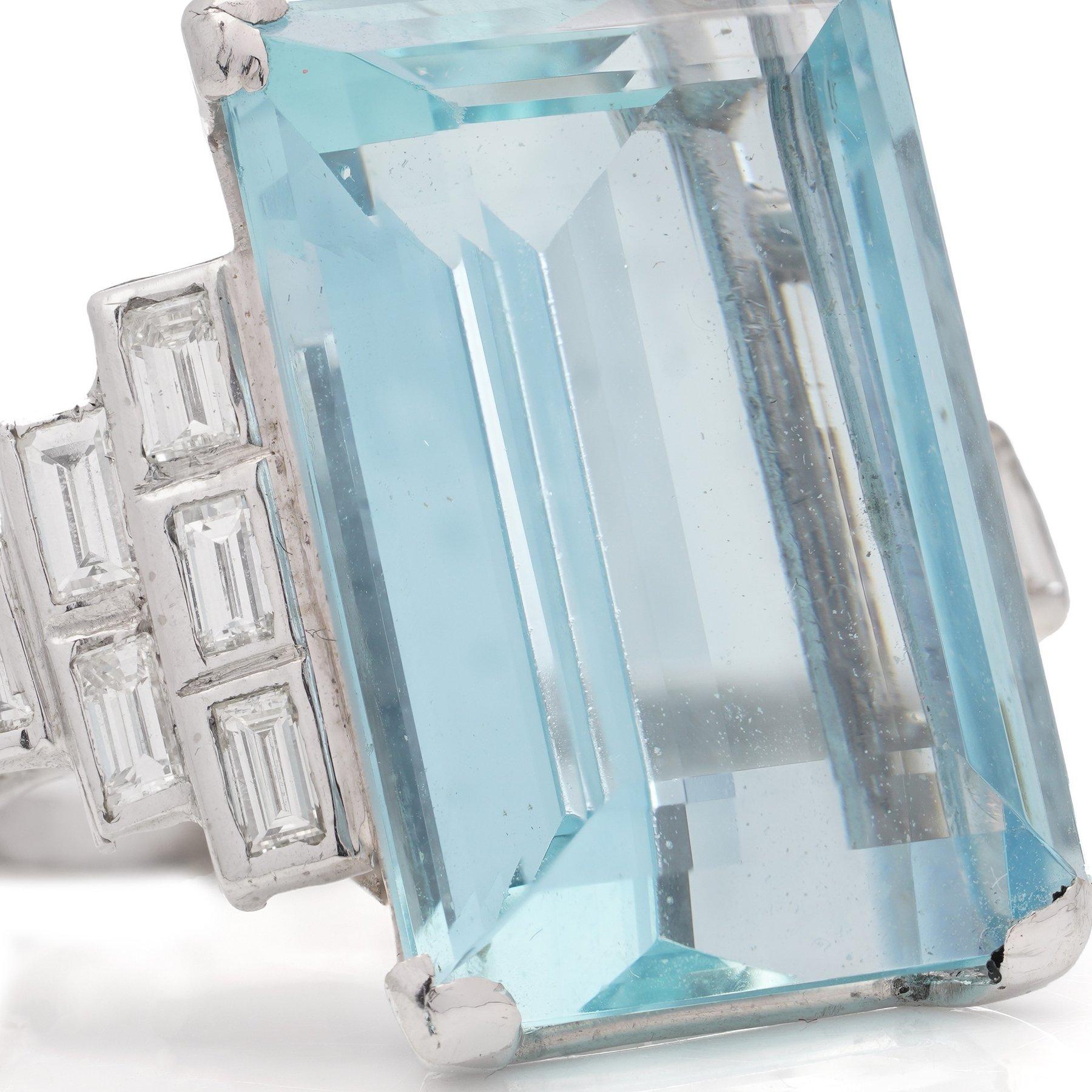 WGI Certified 23.60 cts. Step-Cut Aquamarine and Diamond Ring For Sale 1