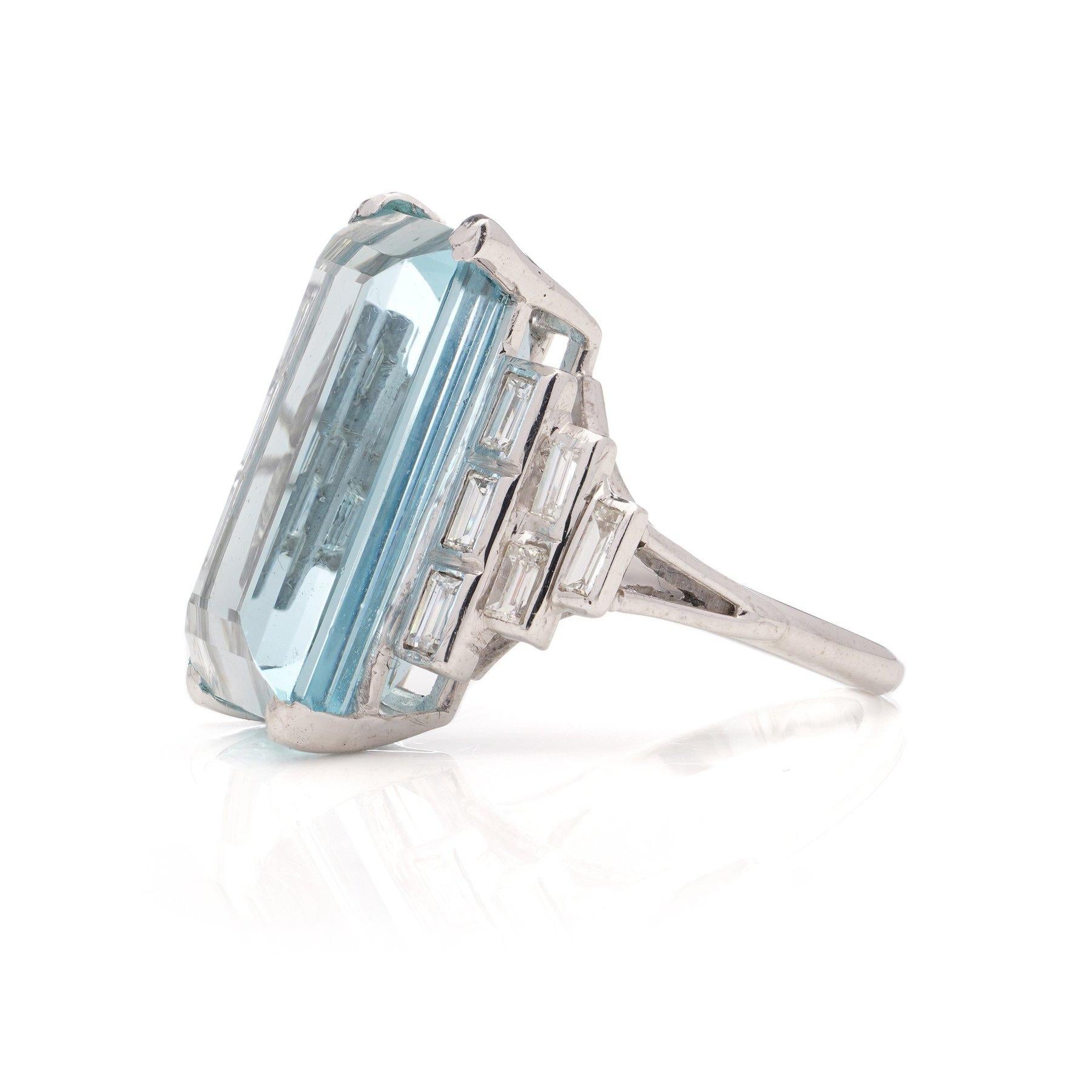WGI Certified 23.60 cts. Step-Cut Aquamarine and Diamond Ring For Sale 3