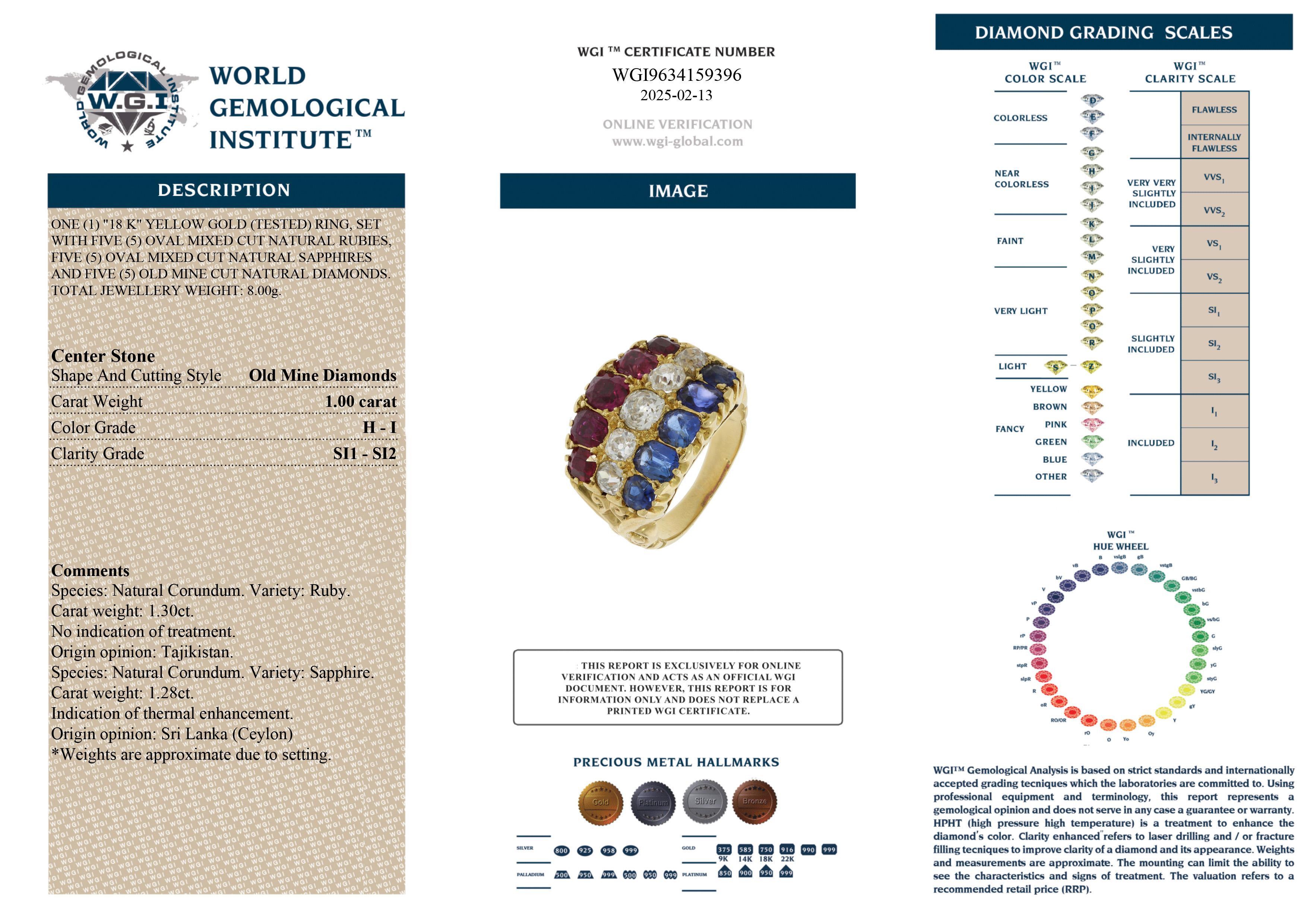 18kt gold multi - colour gemstone  three - row band ring In Good Condition For Sale In Braintree, GB