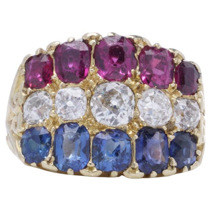 Women's 18kt gold multi - colour gemstone  three - row band ring For Sale