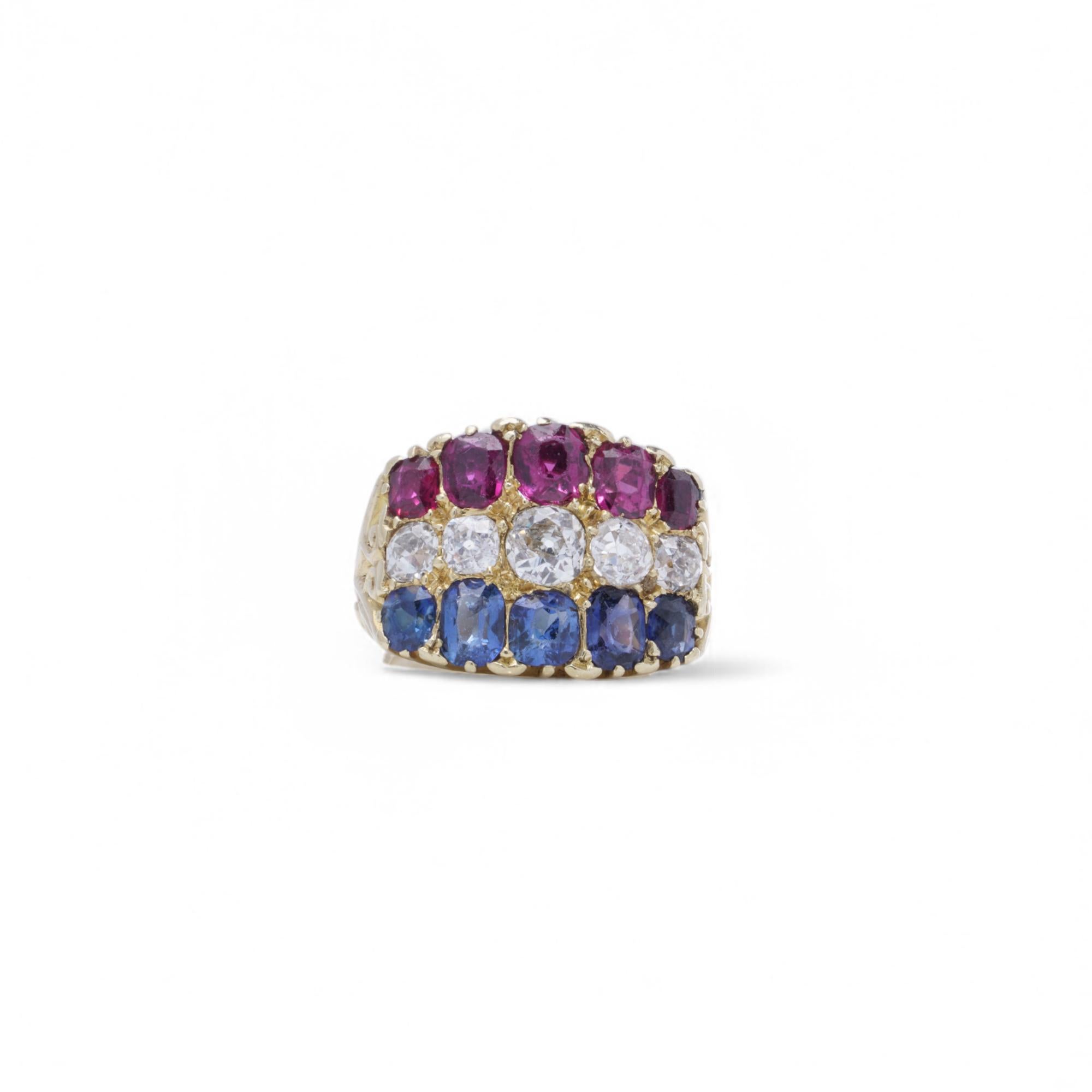 18kt gold multi - colour gemstone  three - row band ring For Sale 1