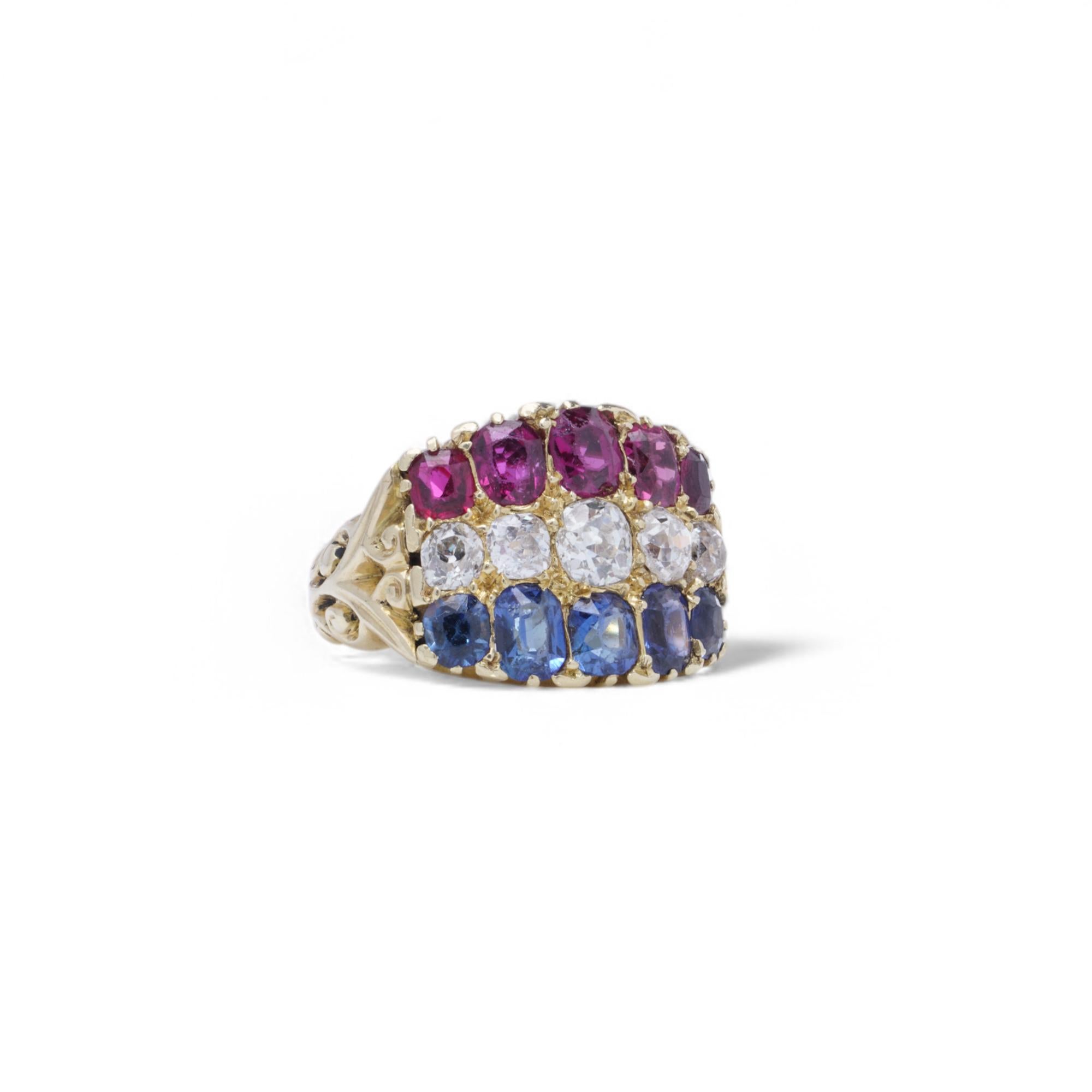 18kt gold multi - colour gemstone  three - row band ring For Sale 2