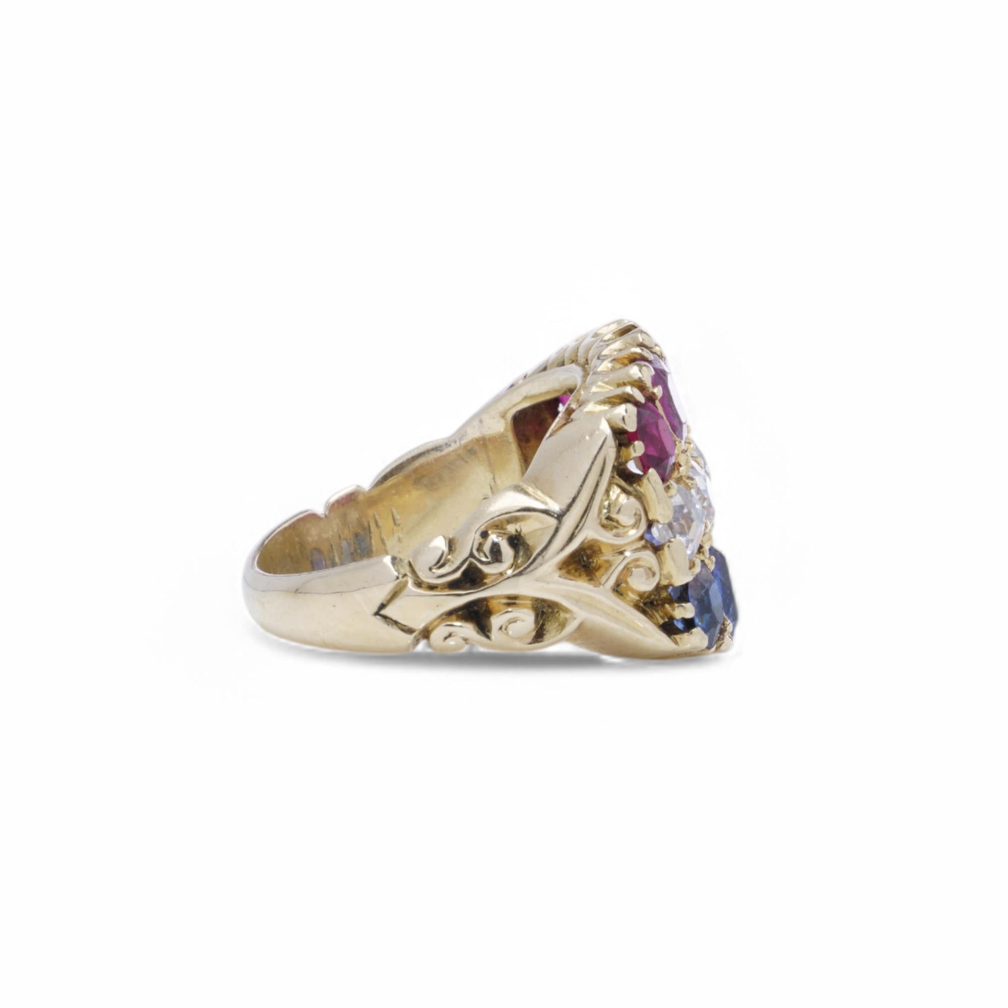 18kt gold multi - colour gemstone  three - row band ring For Sale 3