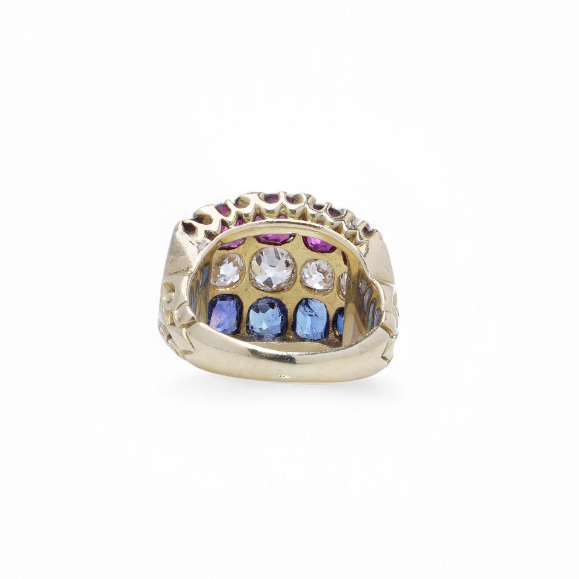 18kt gold multi - colour gemstone  three - row band ring For Sale 4