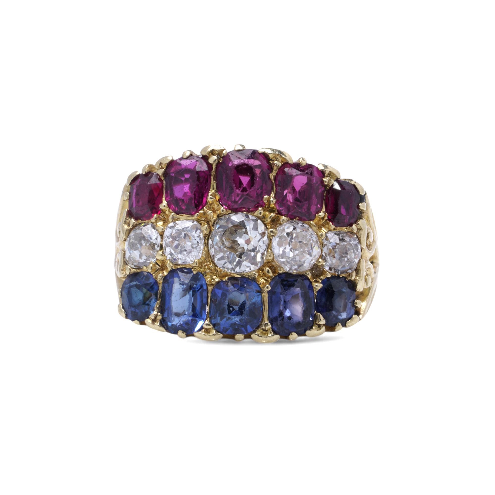 18kt gold multi - colour gemstone  three - row band ring For Sale 5