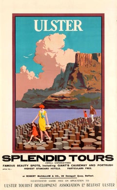 Original Vintage Ireland Travel Poster - Ulster Splendid Tours Giant's Causeway