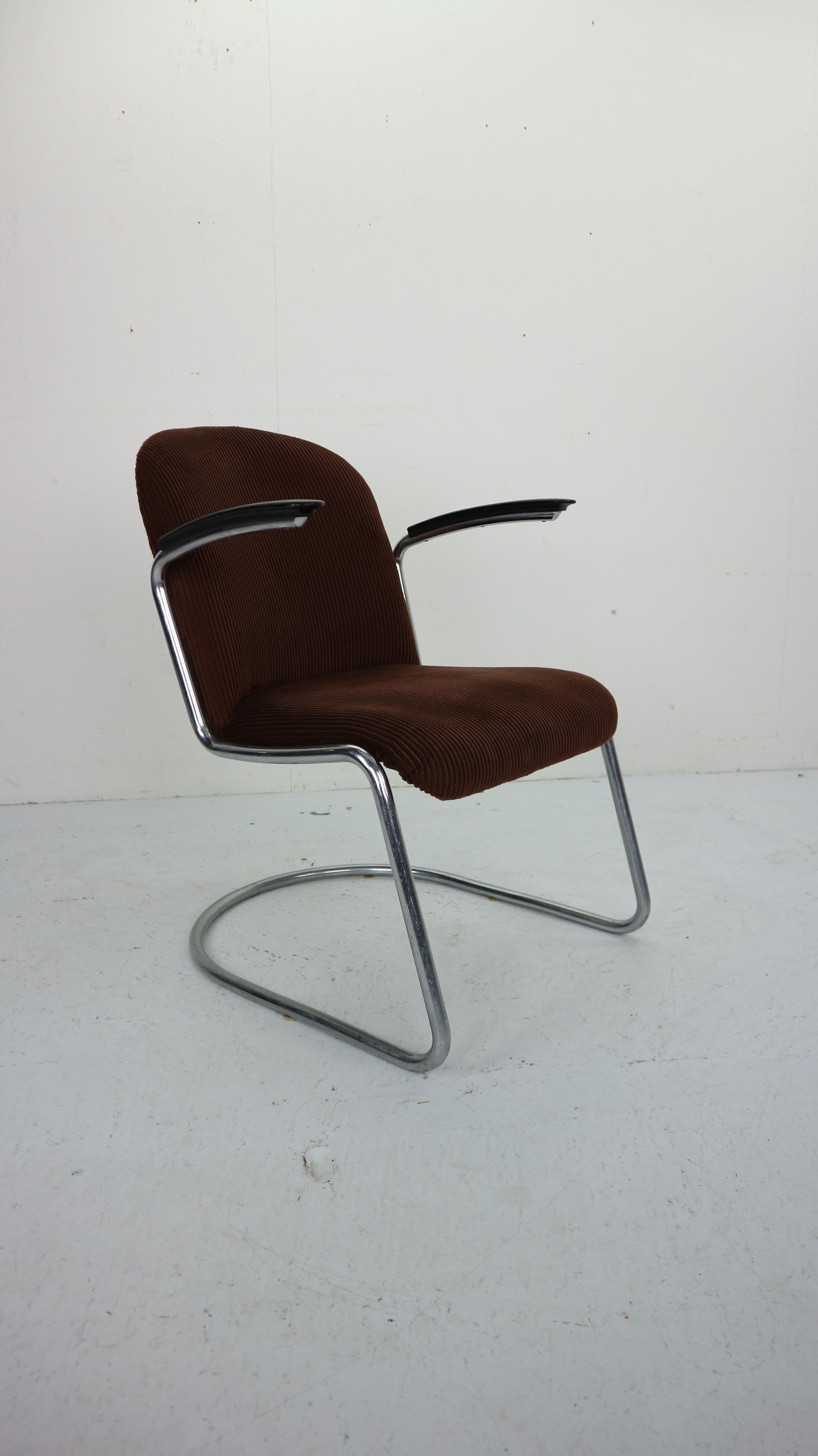 Mid-Century Modern W.H. Gispen by Gispen Culemborg, M-413 Easy Lounge Chair, Dutch Design, 1953