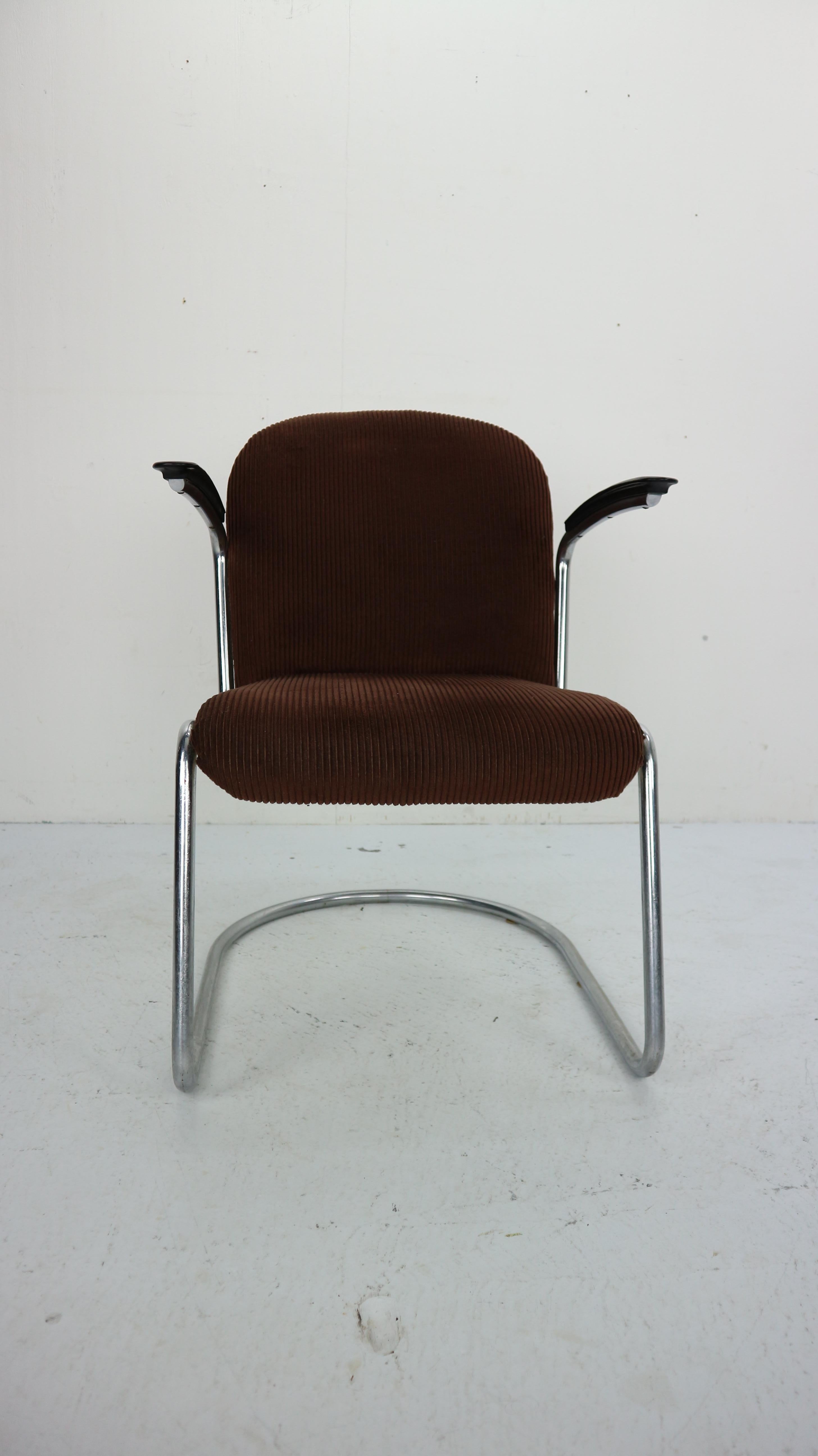 Fabric W.H. Gispen by Gispen Culemborg, M-413 Easy Lounge Chair, Dutch Design, 1953