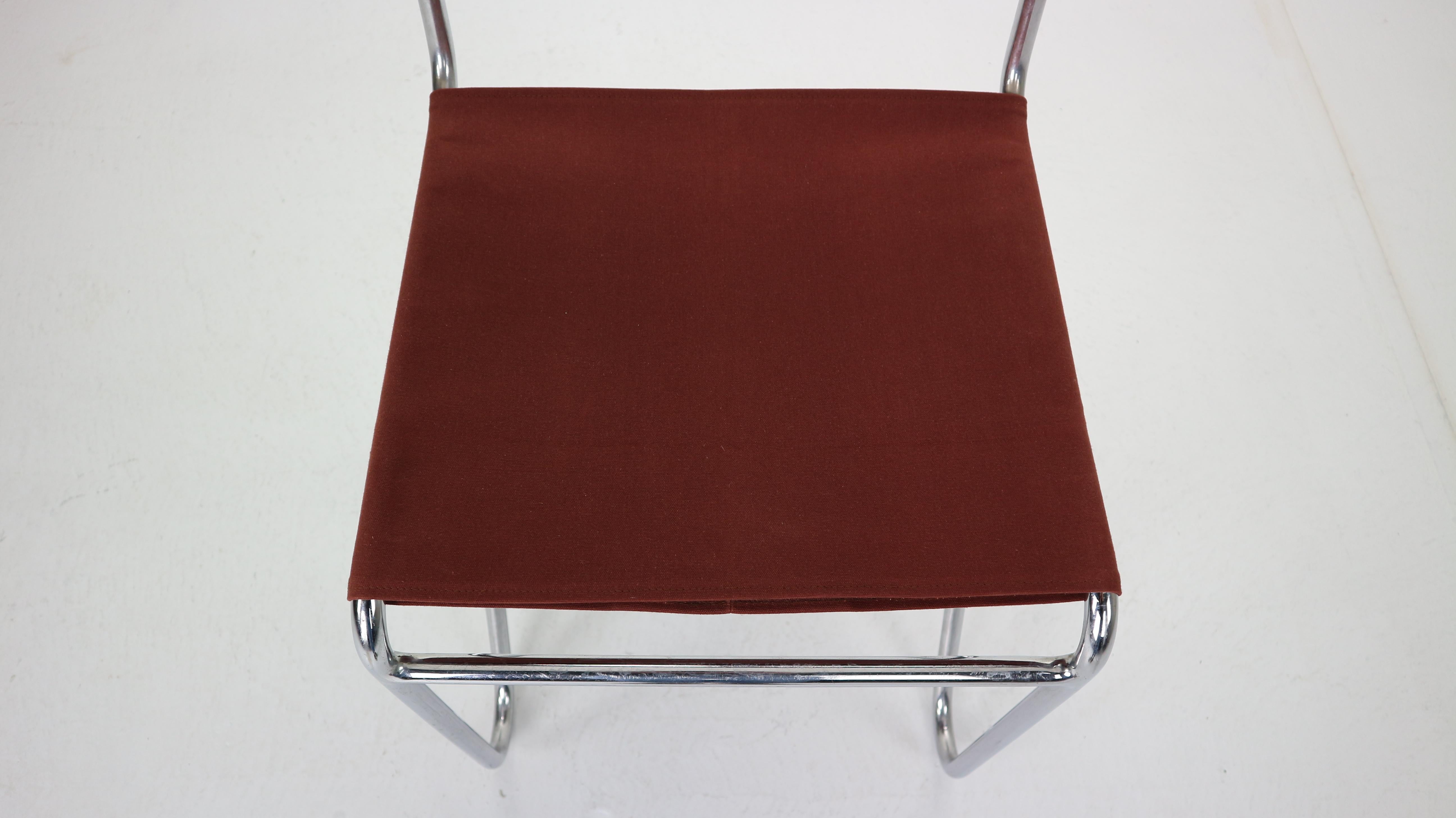 W.H. Gispen for Gispen, Diagonal Industrial Chair 102, Red Canvas, 1930s 7