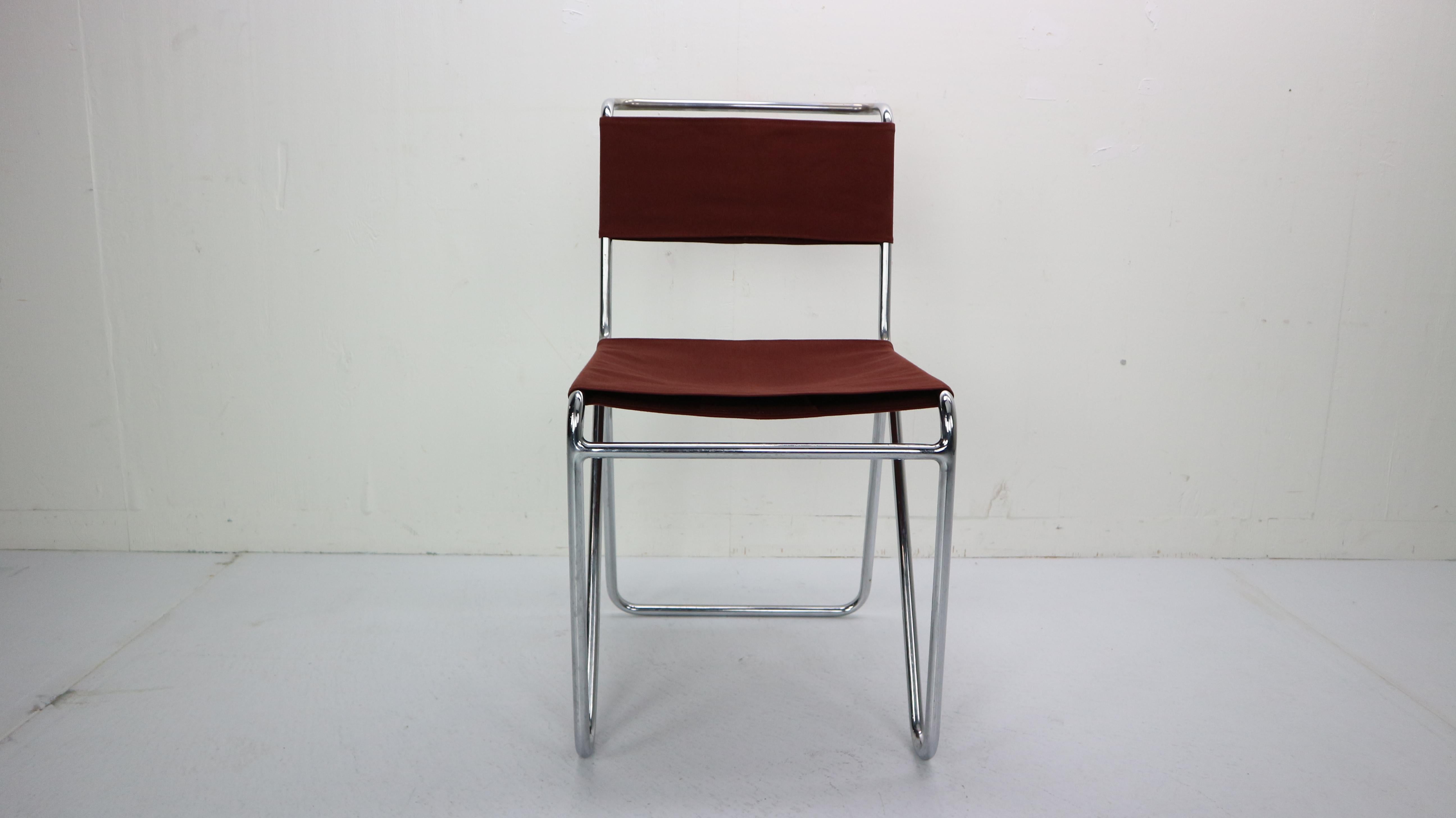 Mid-20th Century W.H. Gispen for Gispen, Diagonal Industrial Chair 102, Red Canvas, 1930s