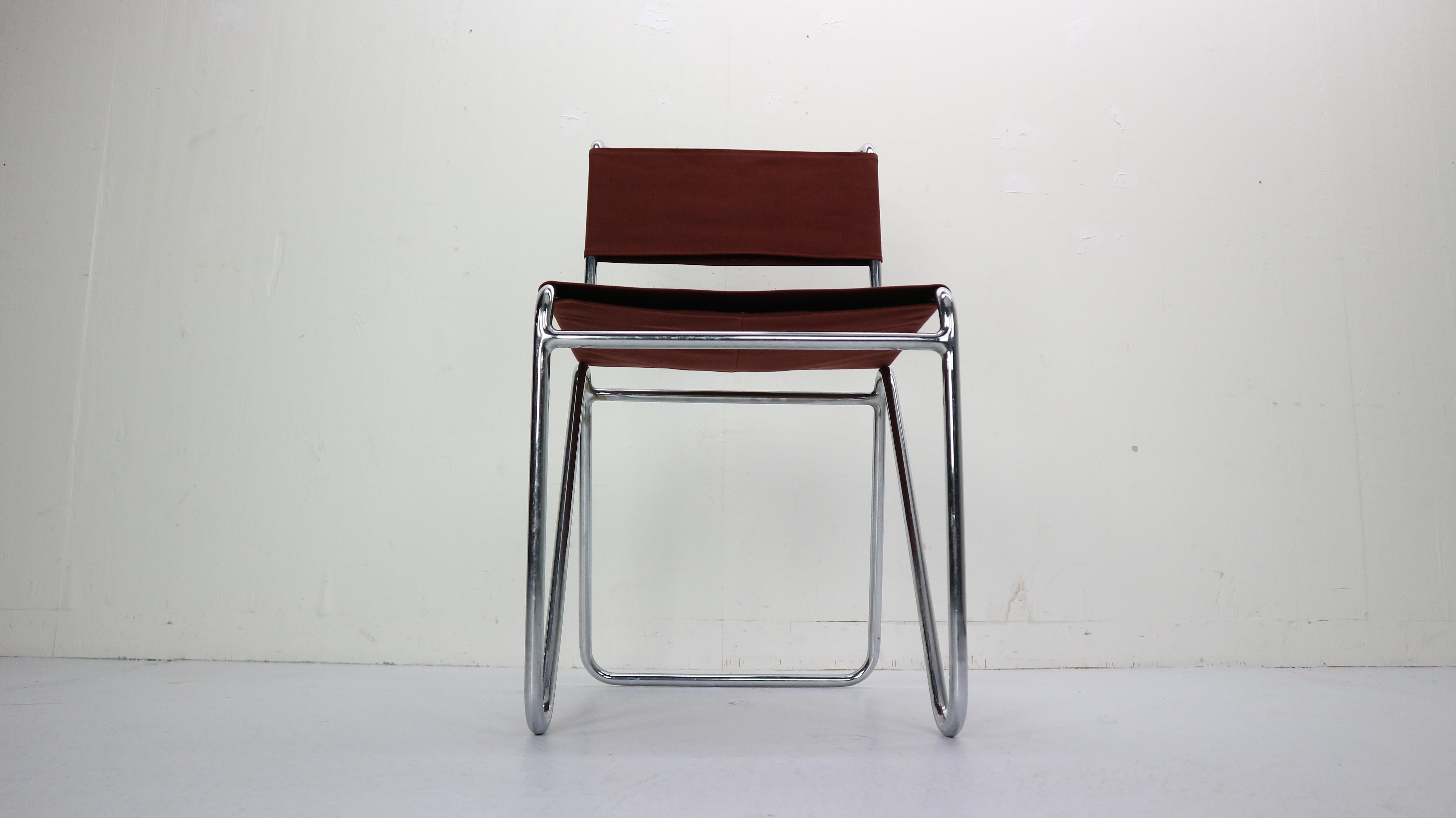 W.H. Gispen for Gispen, Diagonal Industrial Chair 102, Red Canvas, 1930s 1