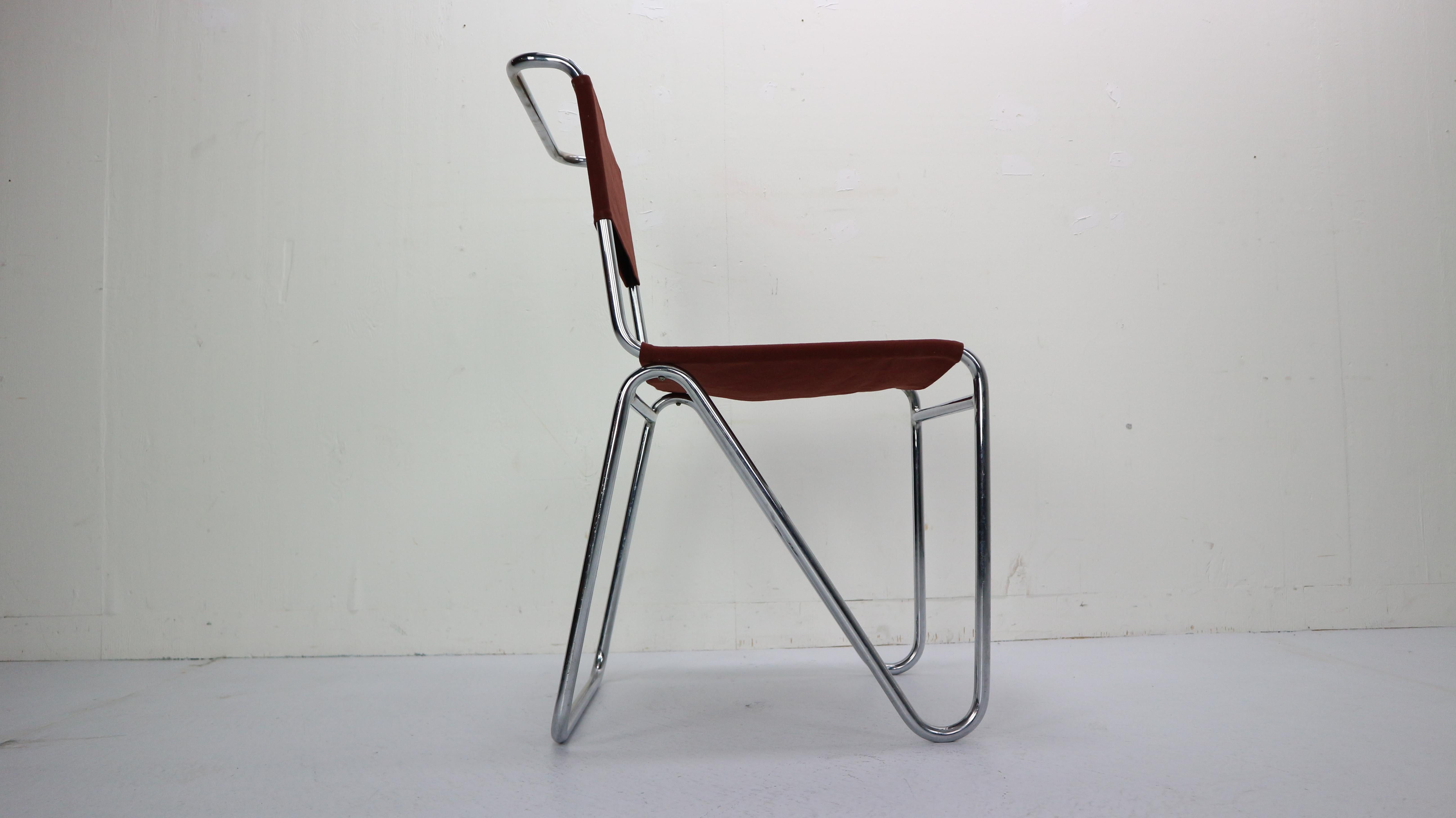 W.H. Gispen for Gispen, Diagonal Industrial Chair 102, Red Canvas, 1930s 2