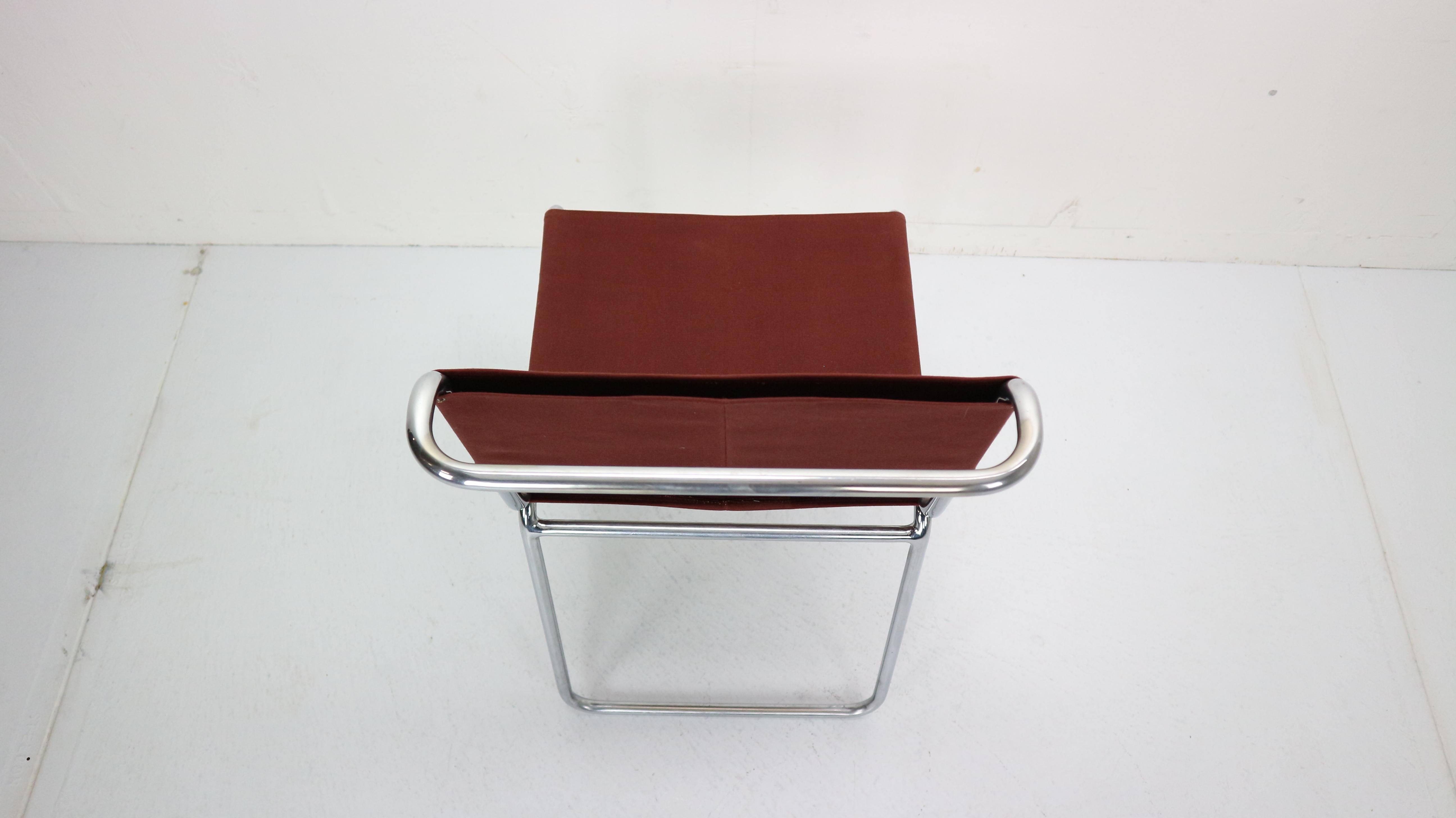 W.H. Gispen for Gispen, Diagonal Industrial Chair 102, Red Canvas, 1930s 3