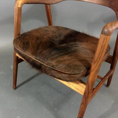 W.H. Gunlocke Sculpted Walnut Armchair, Cowhide, 1960s