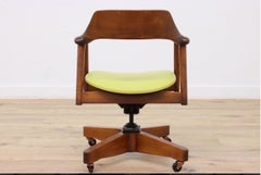 WH Gunlocke Walnut & Leather Swivel Desk Chair
